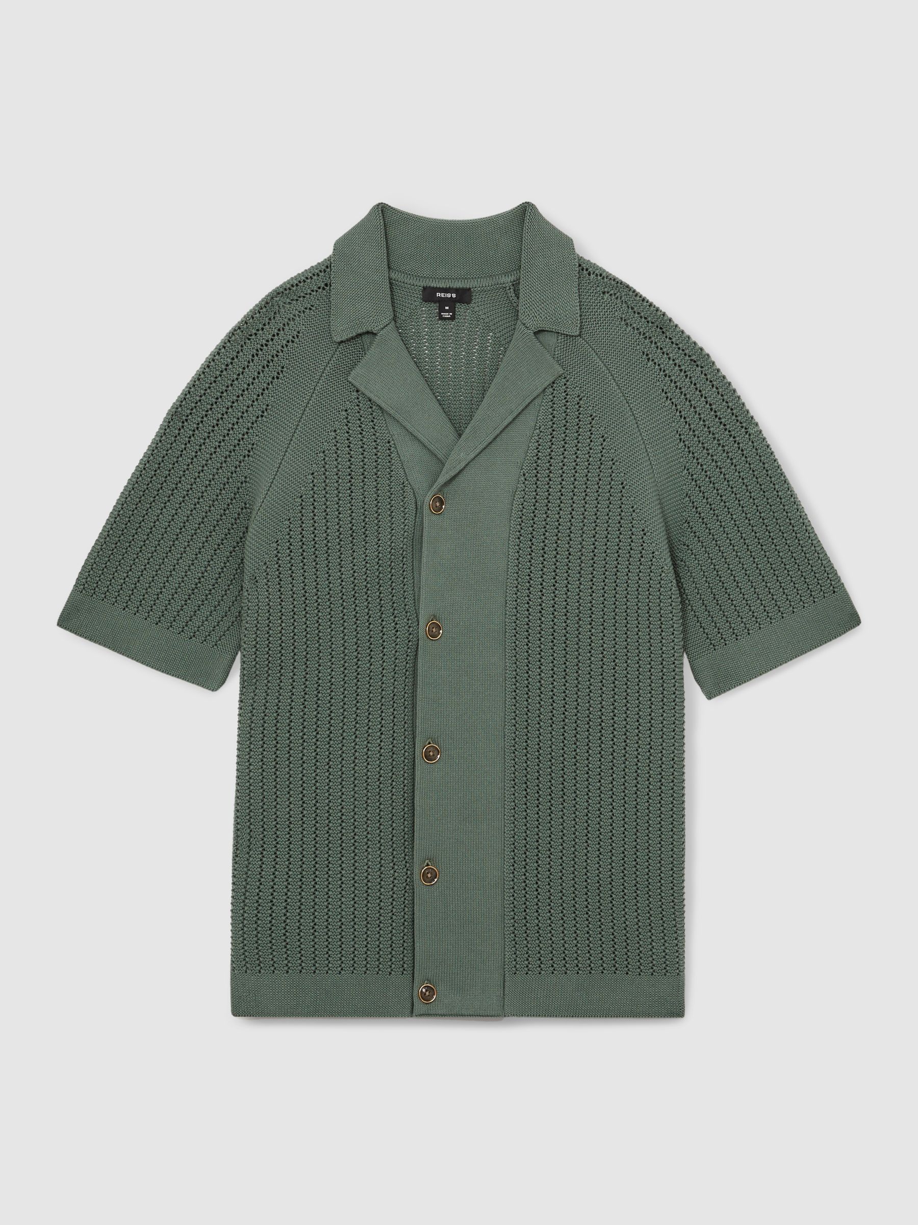 Cotton Textured-Knit Cuban-Collar Shirt in Pine Green - Image 2 of 5
