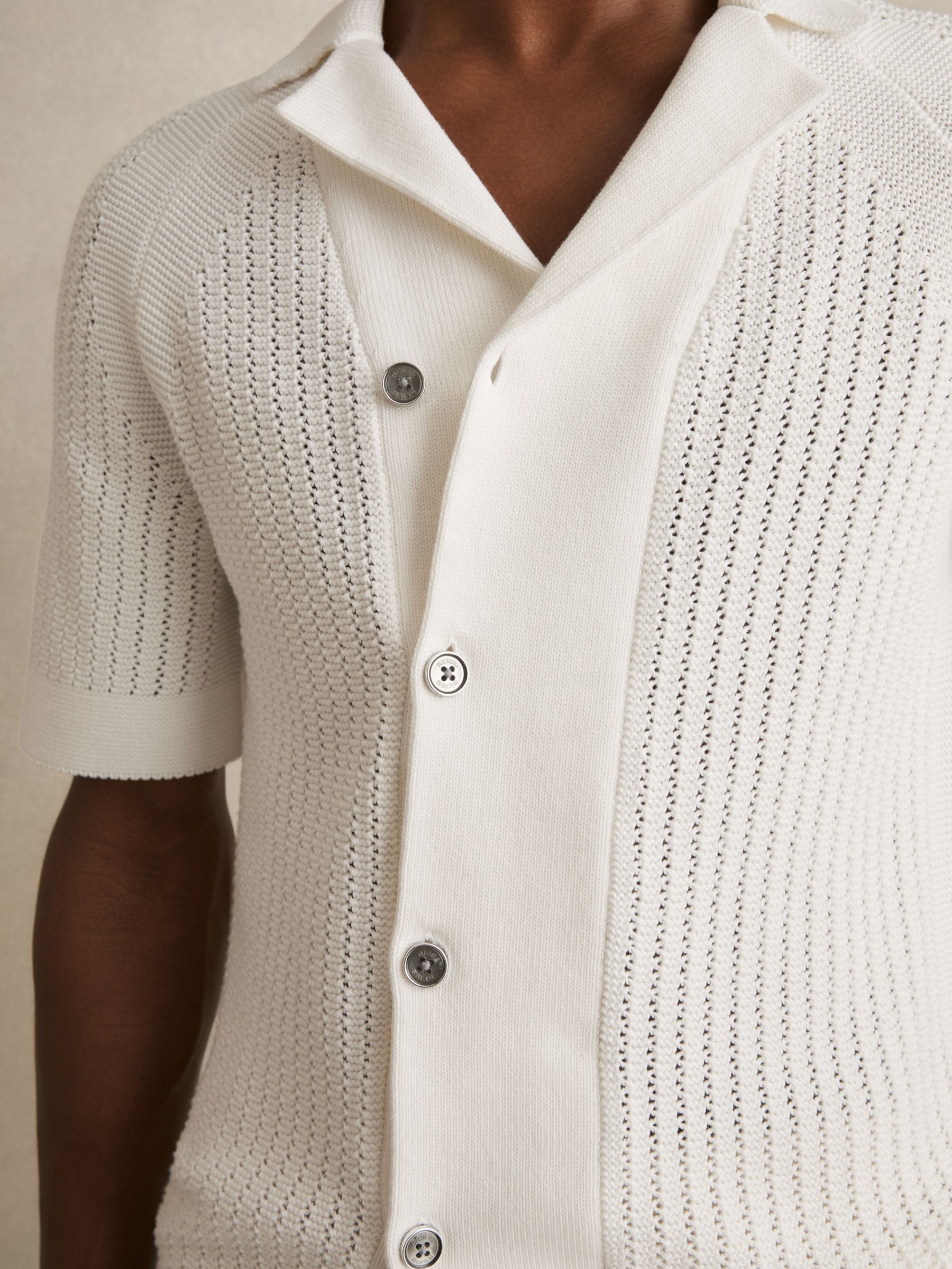 Cotton Textured-Knit Cuban-Collar Shirt in White - Image 4 of 6