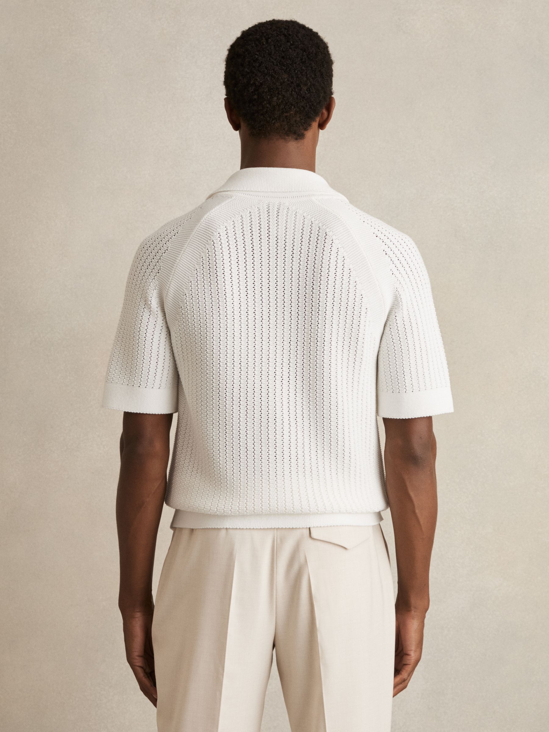 Cotton Textured-Knit Cuban-Collar Shirt in White - image 4