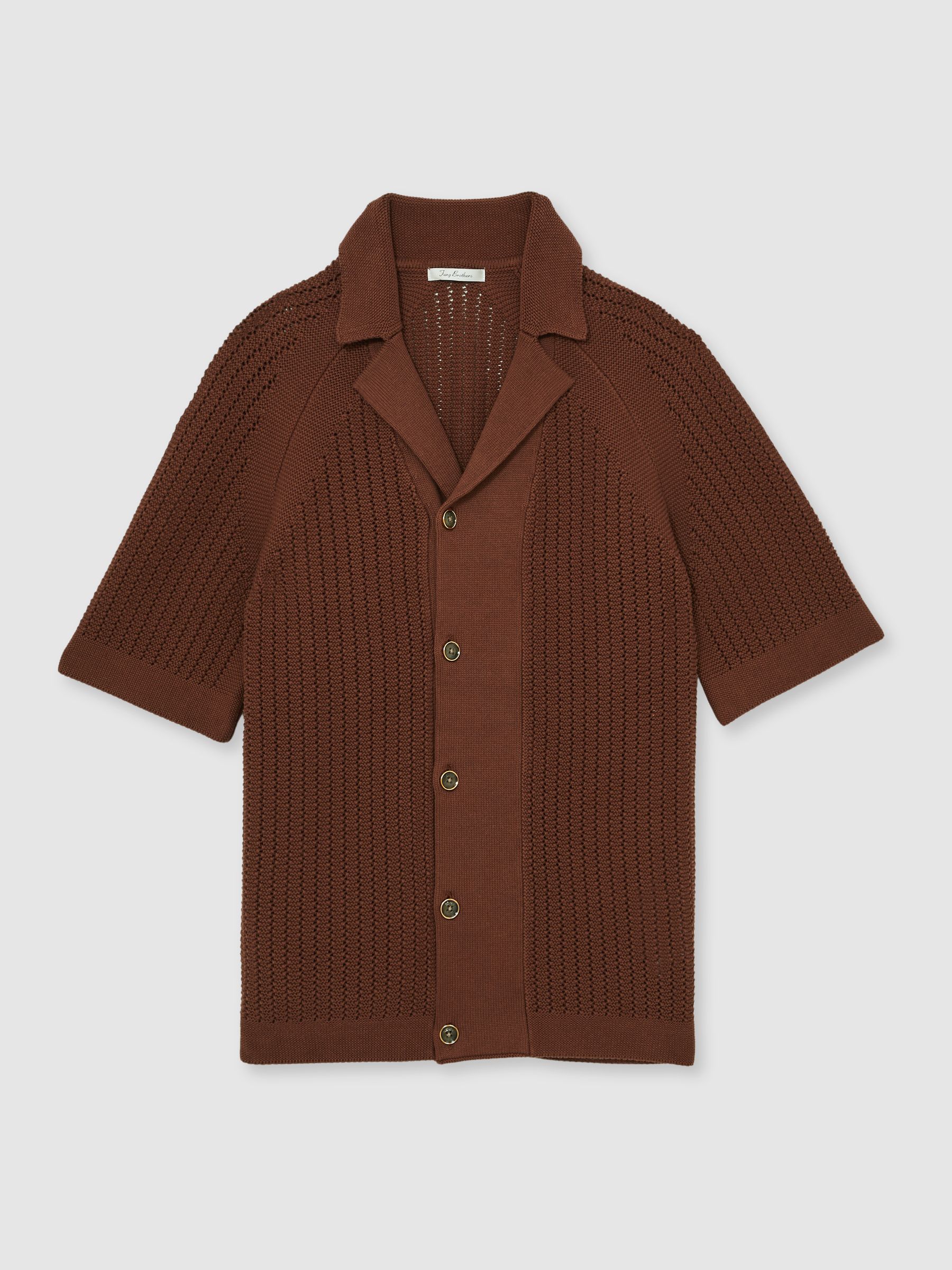 Cotton Textured-Knit Cuban-Collar Shirt in Tobacco Brown - Image 2 of 6