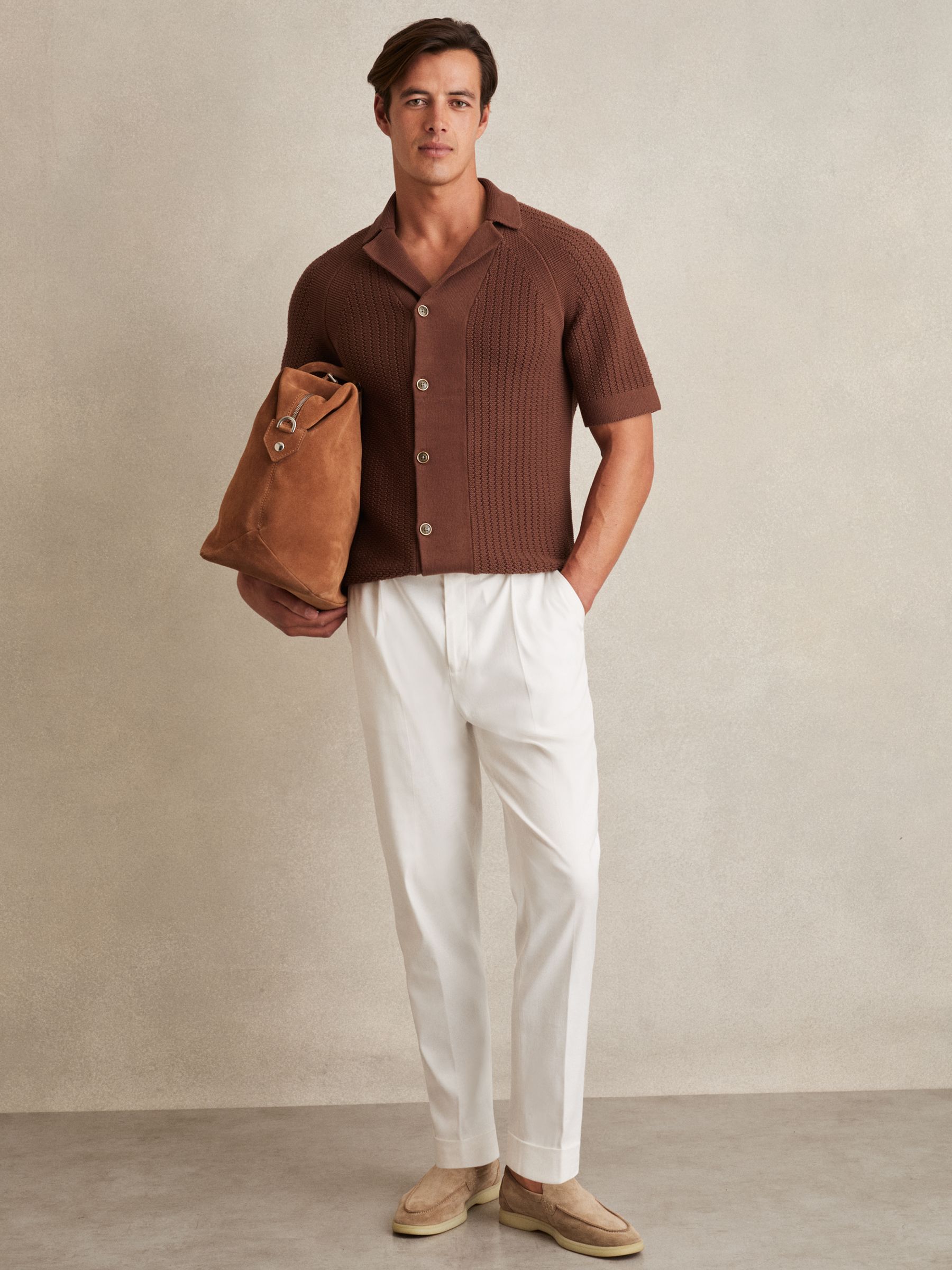 Cotton Textured-Knit Cuban-Collar Shirt in Tobacco Brown - Image 3 of 6