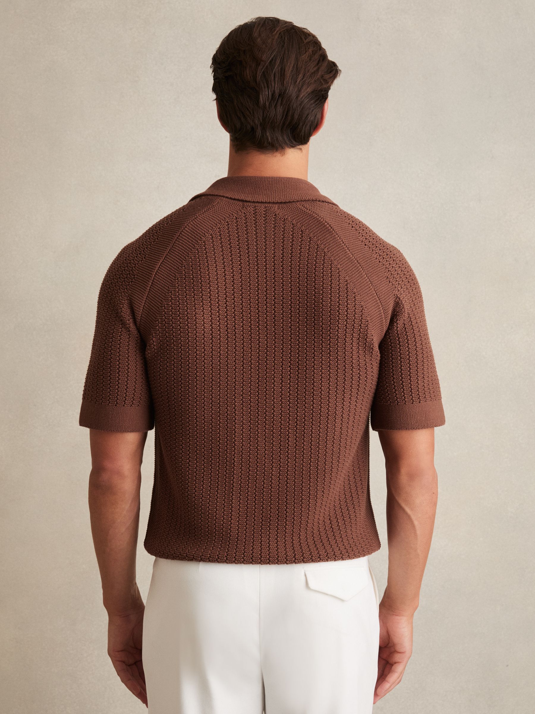 Cotton Textured-Knit Cuban-Collar Shirt in Tobacco Brown - Image 5 of 6