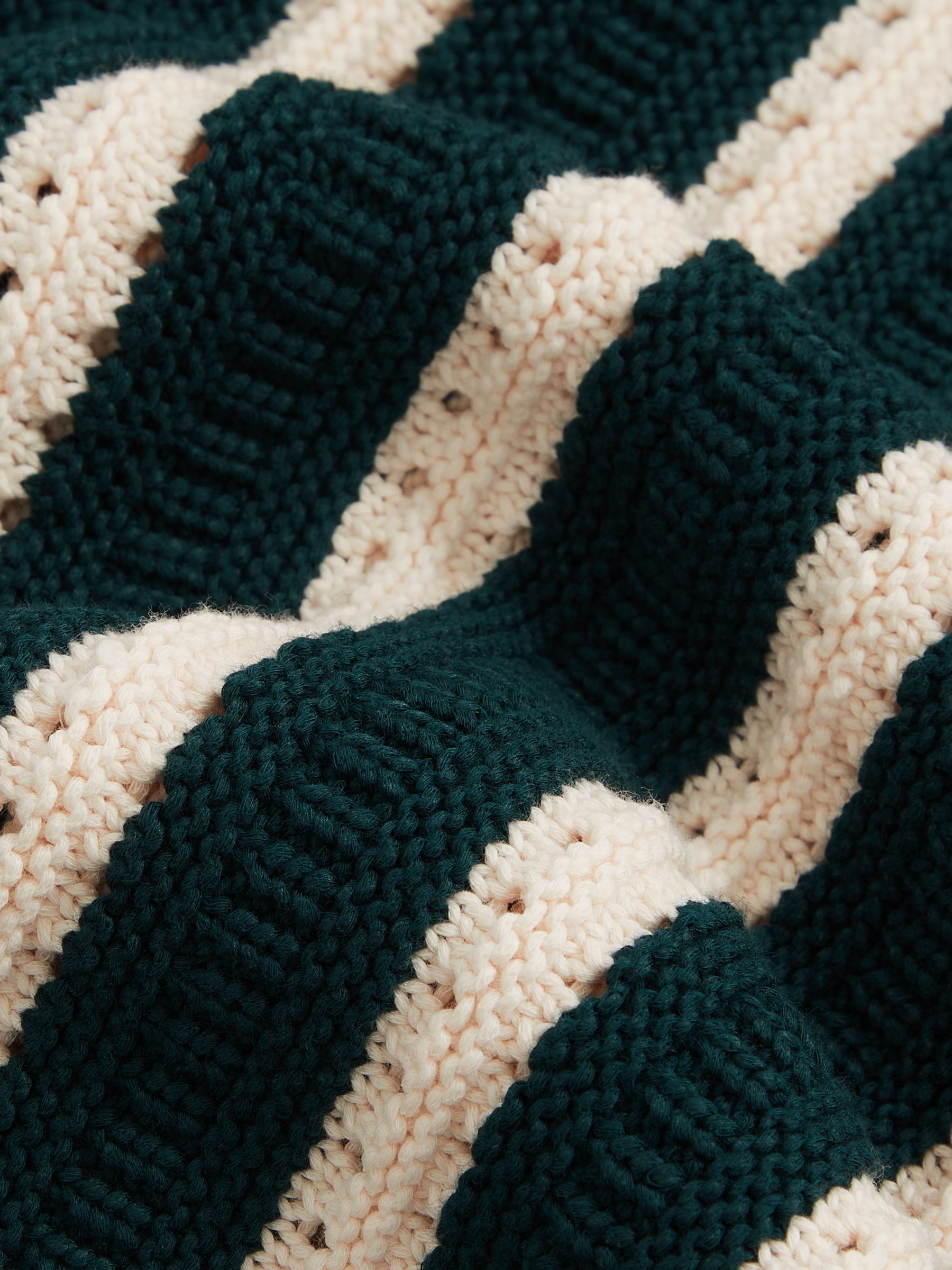 Cotton Blend Stripe Knit Polo Shirt in Dark Teal Green/Ecru - Image 5 of 5