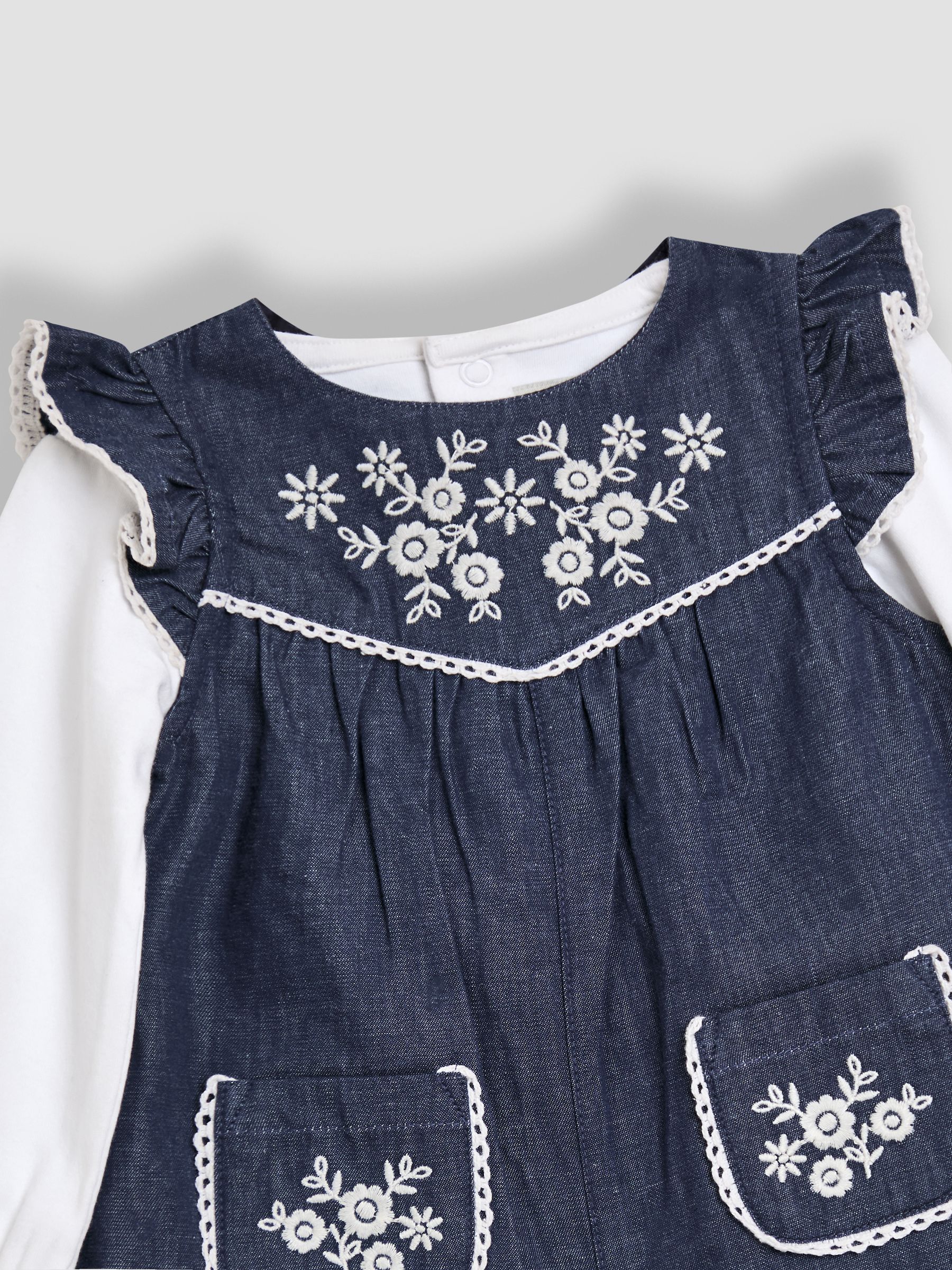 Blue Embroidered Chambray Dungarees & Top Set - Image 6 of 7