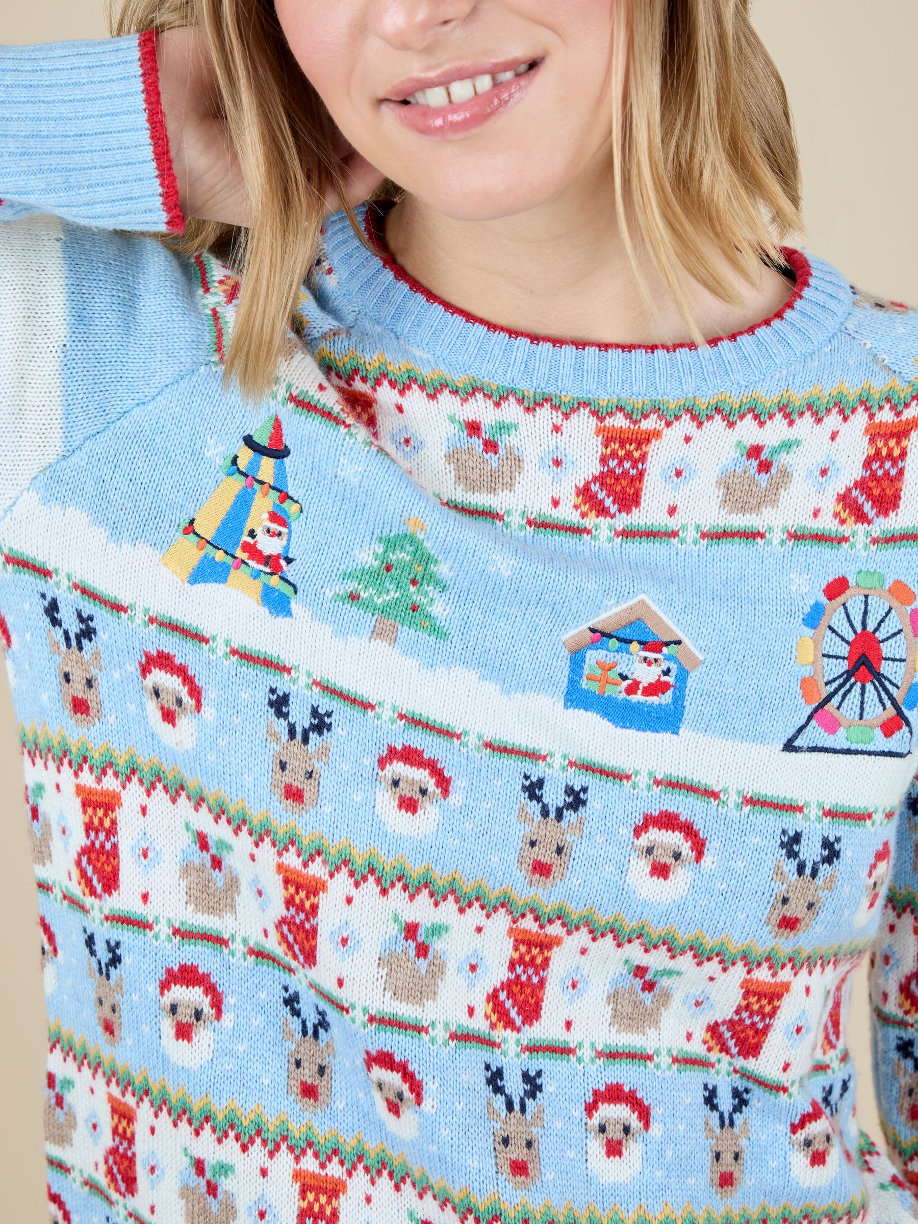 Blue Women's Christmas Fair Ground Fairisle Jumper - Image 4 of 4