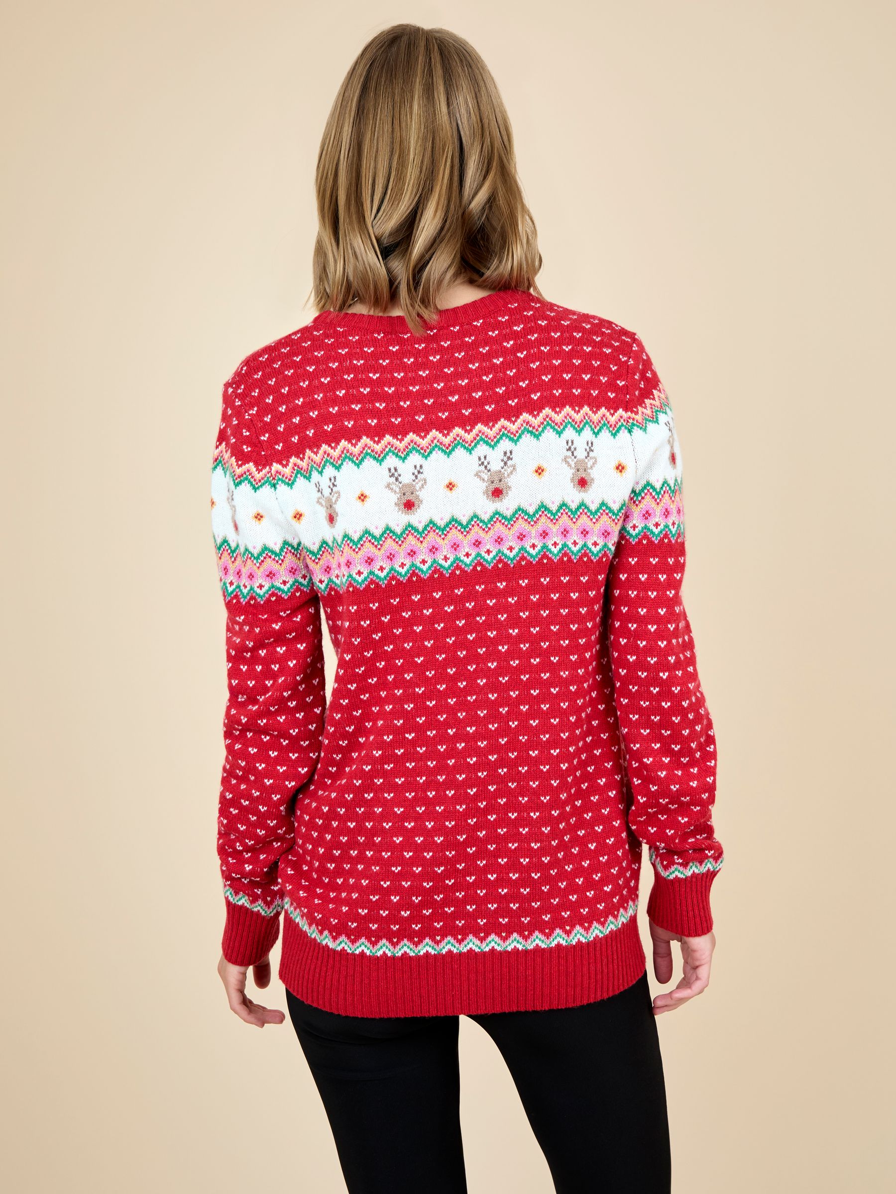 Red Women's Reindeer Fairisle Jumper - Image 2 of 3