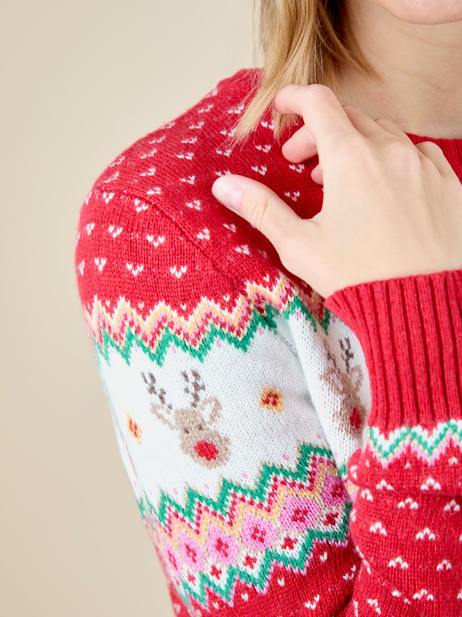 Red Women's Reindeer Fairisle Jumper - Image 3 of 3