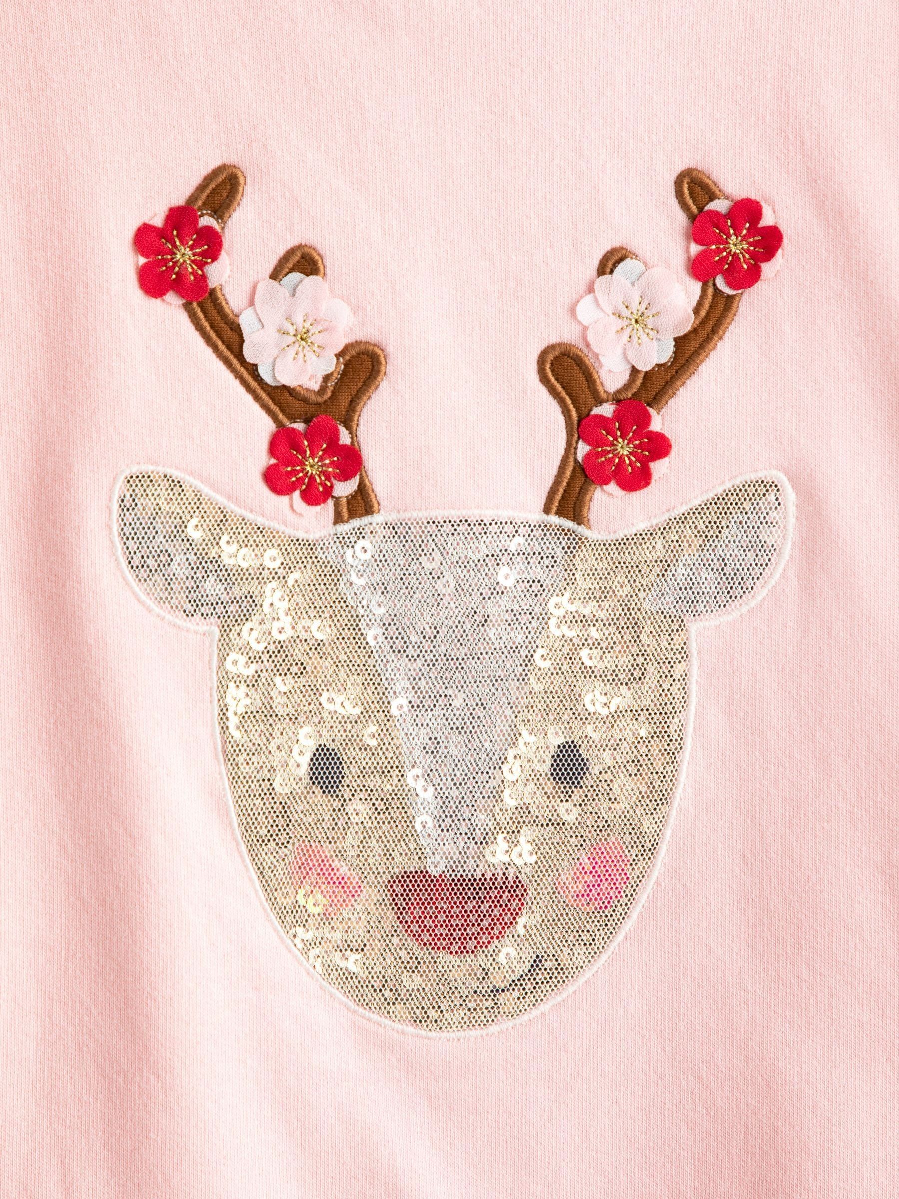 Pink Reindeer Sequin Sweatshirt & Leggings Set - Image 3 of 8