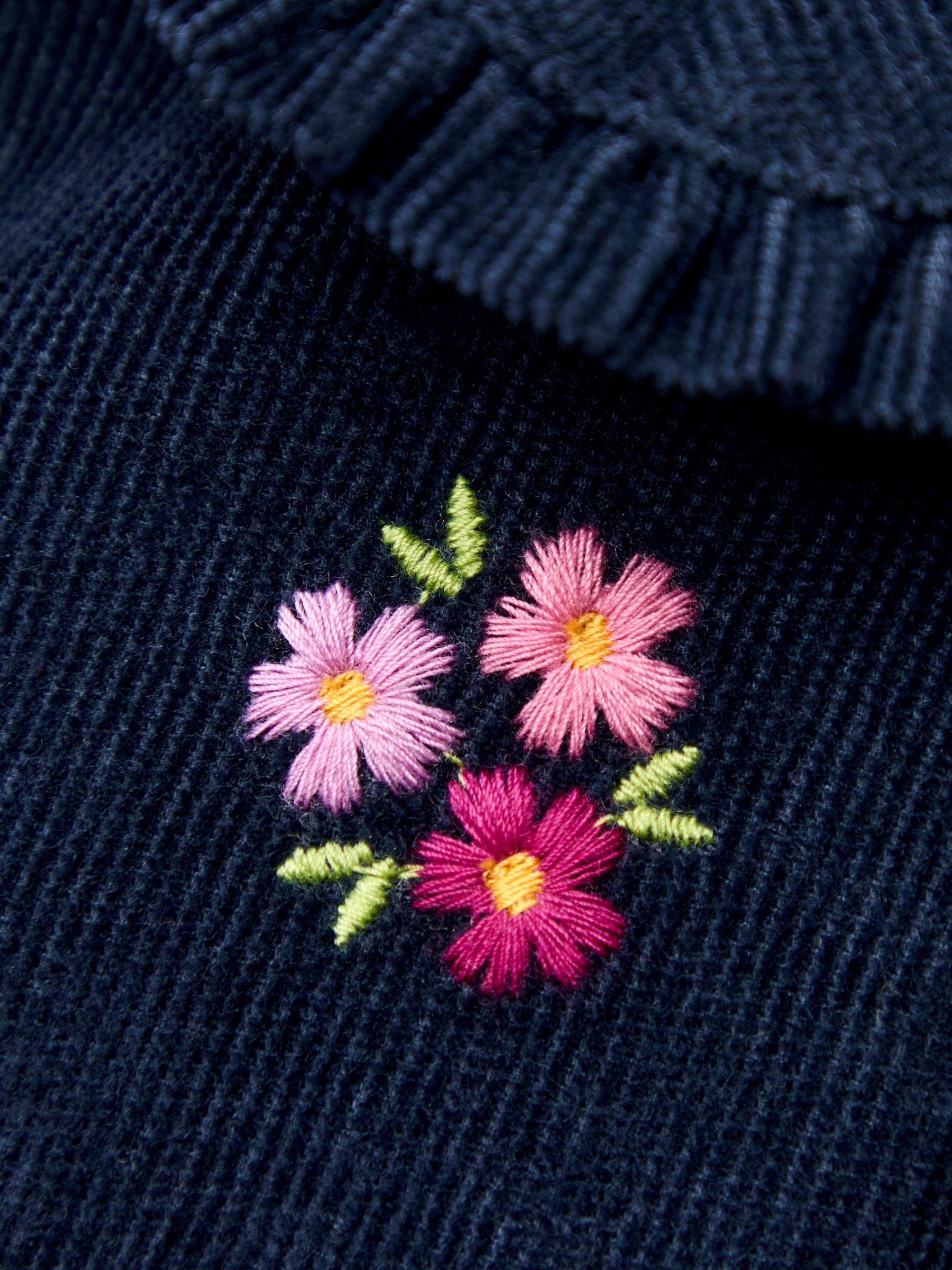 Navy Blue Floral Embroidered Cord Button Through Dress - Image 10 of 10