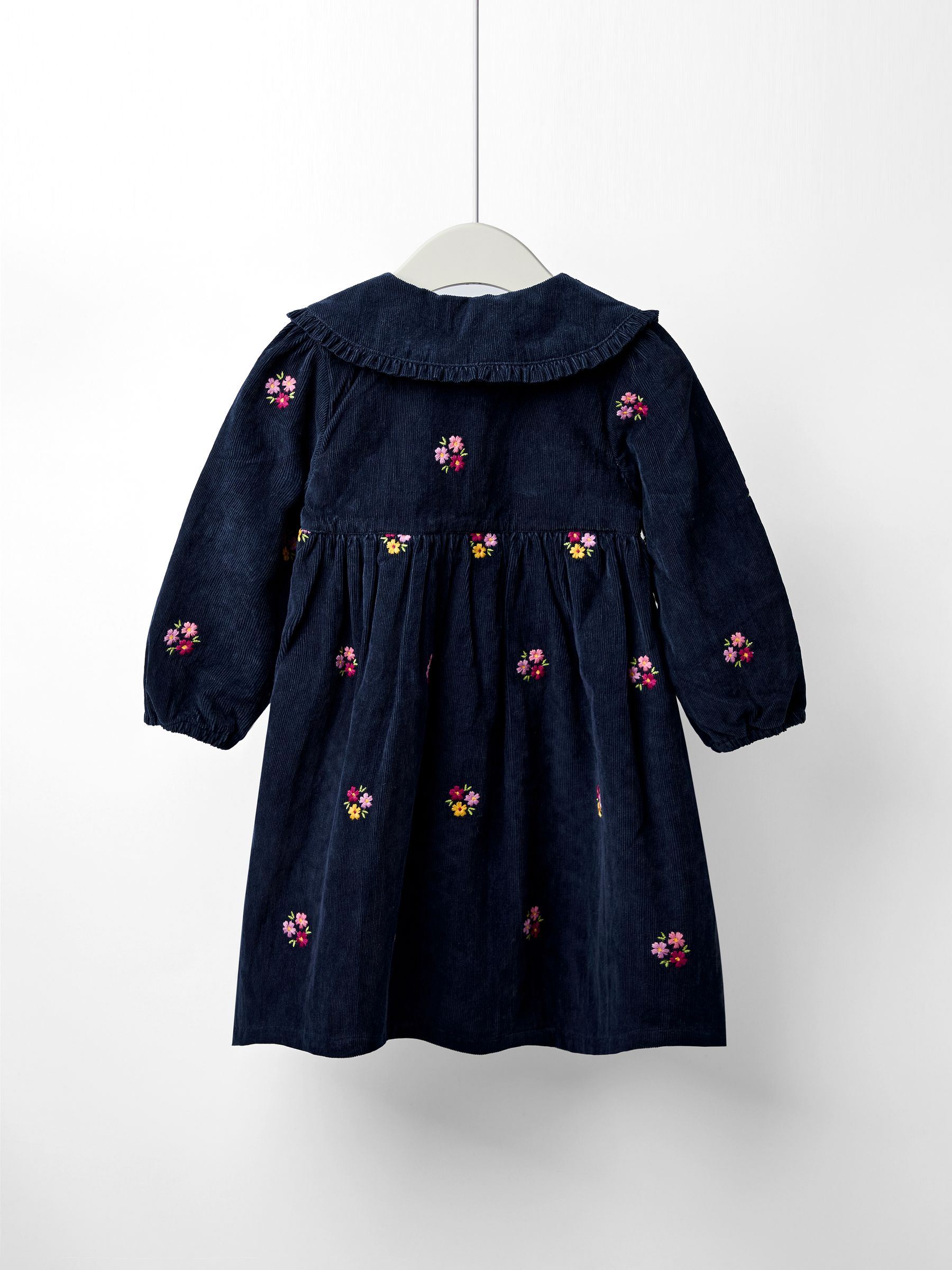Navy Blue Floral Embroidered Cord Button Through Dress - Image 8 of 10