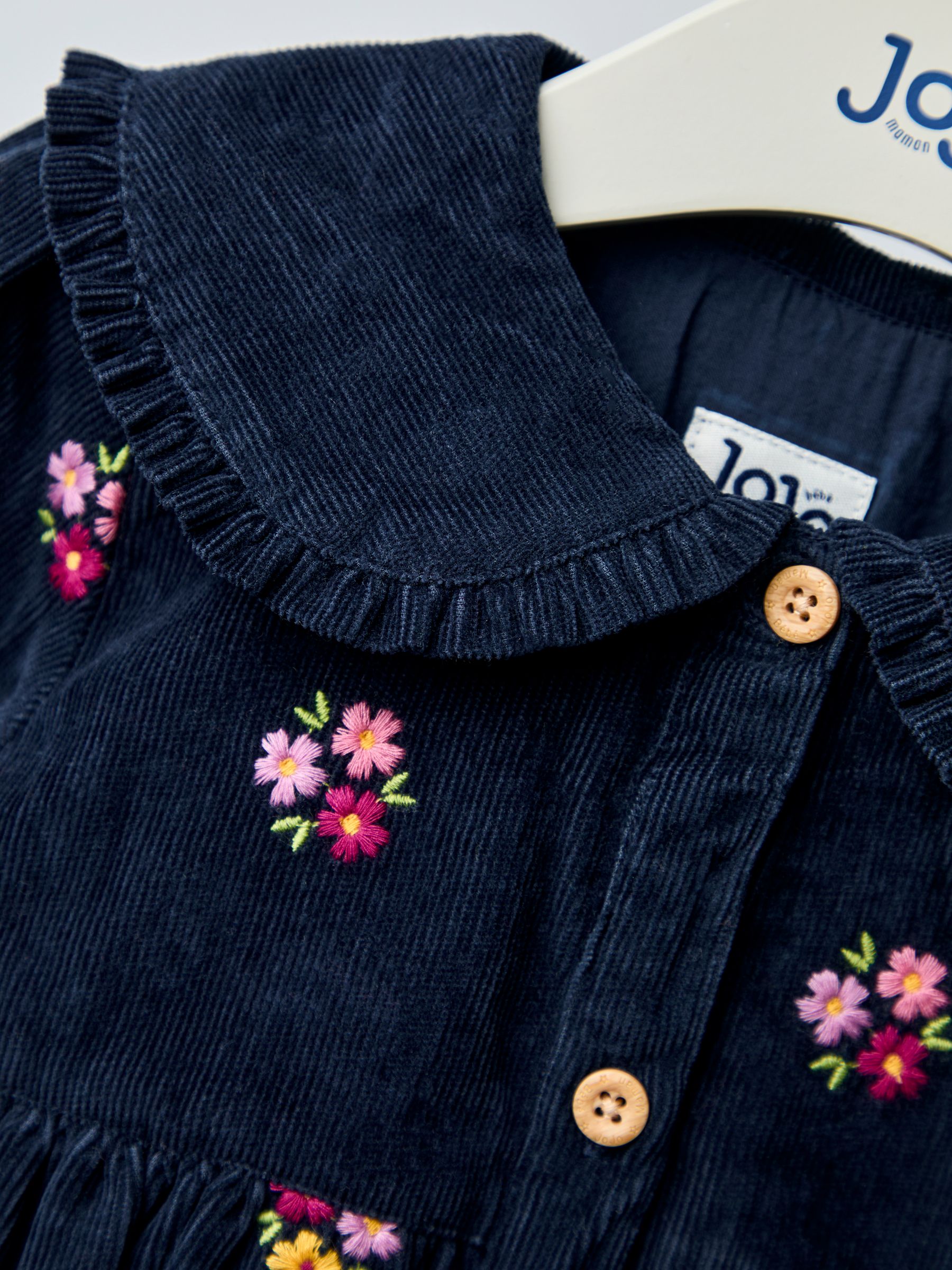 Navy Blue Floral Embroidered Cord Button Through Dress - Image 9 of 10