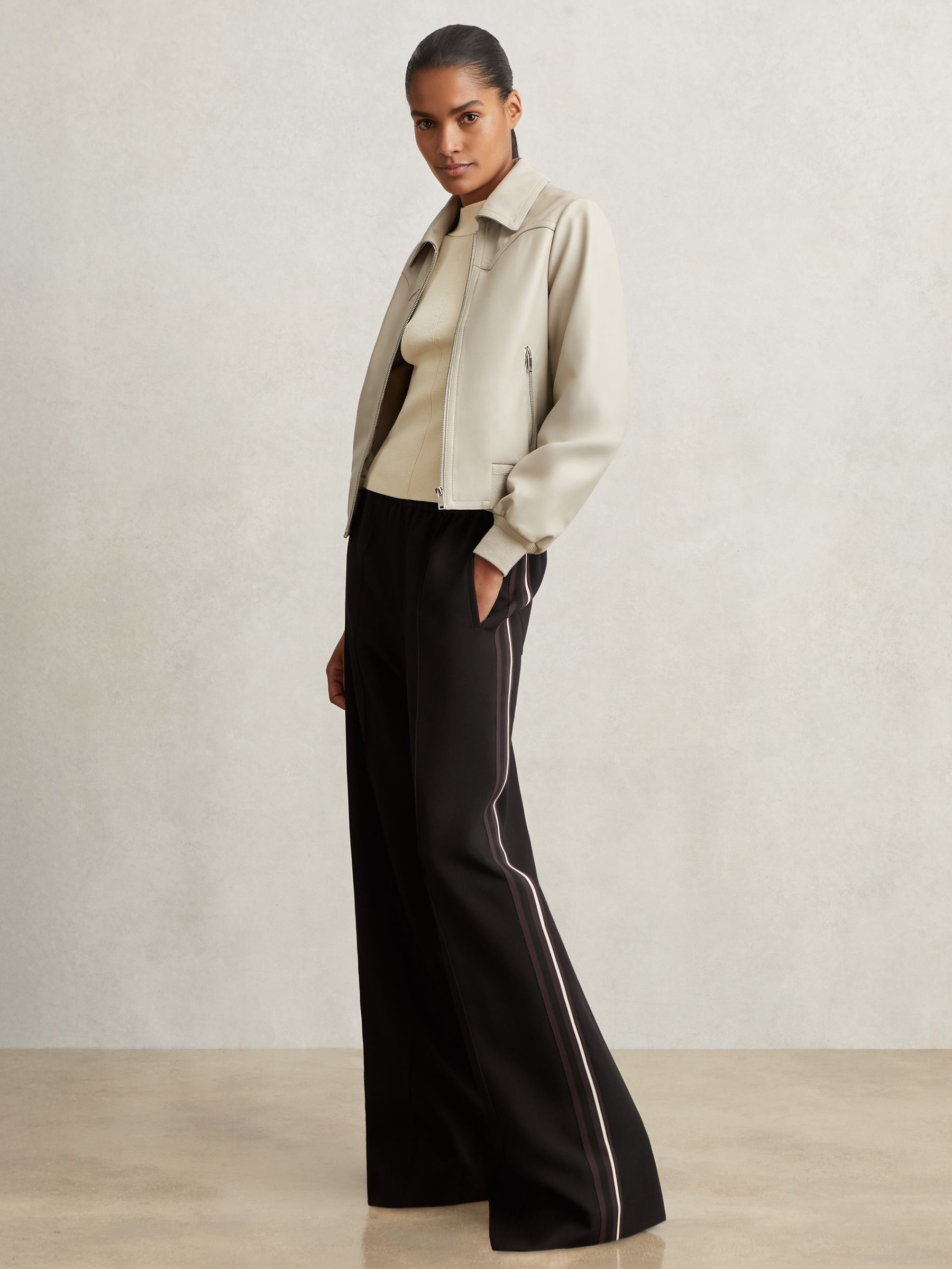 Petite Side-Stripe Wide-Leg Trousers in Black - Image 1 of 7 Petite Side-Stripe Wide-Leg Trousers in Black - Image 1 of 7