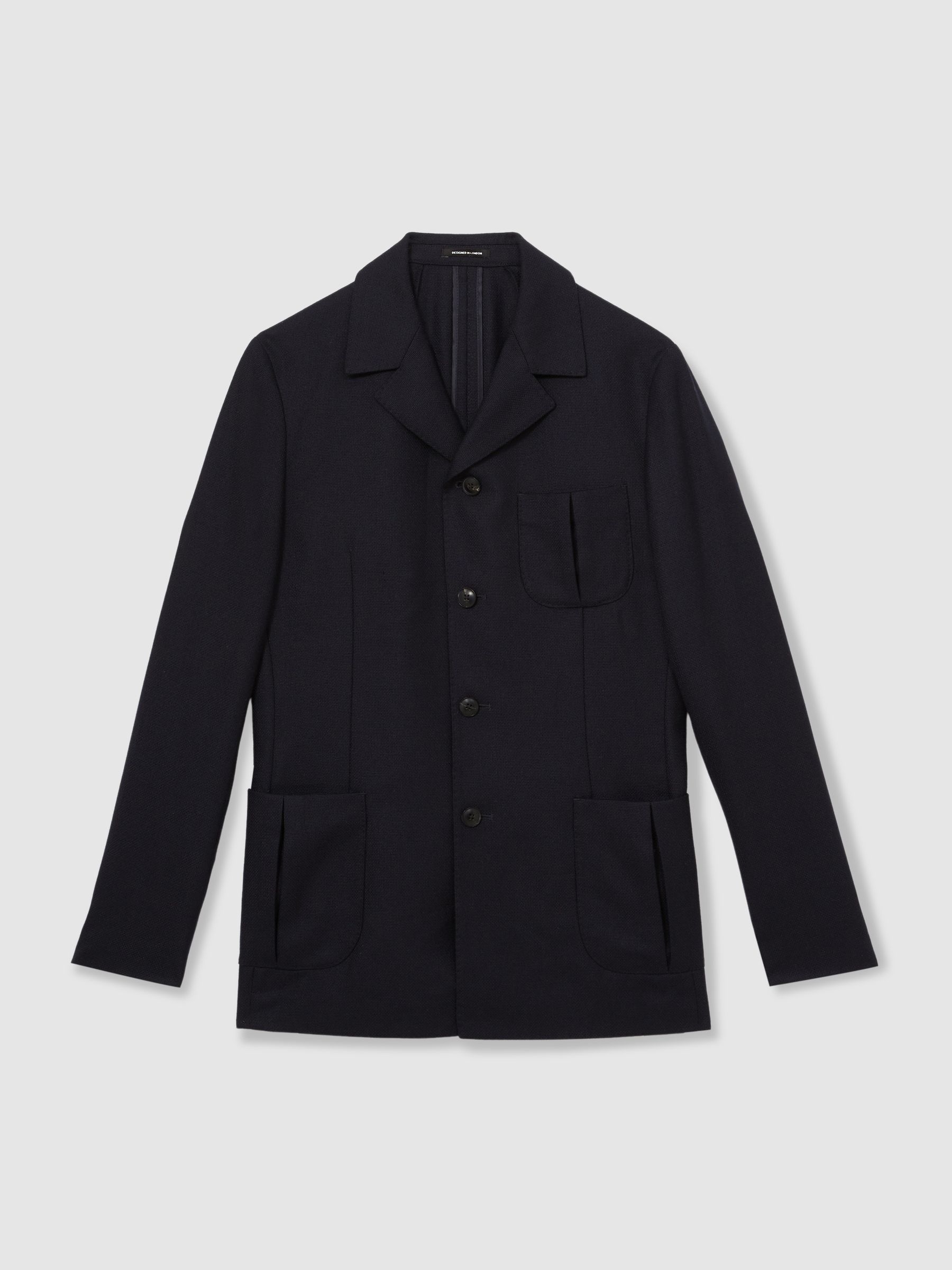 Wool-Blend Single-Breasted Blazer Slim-Fit in Navy - Image 2 of 7