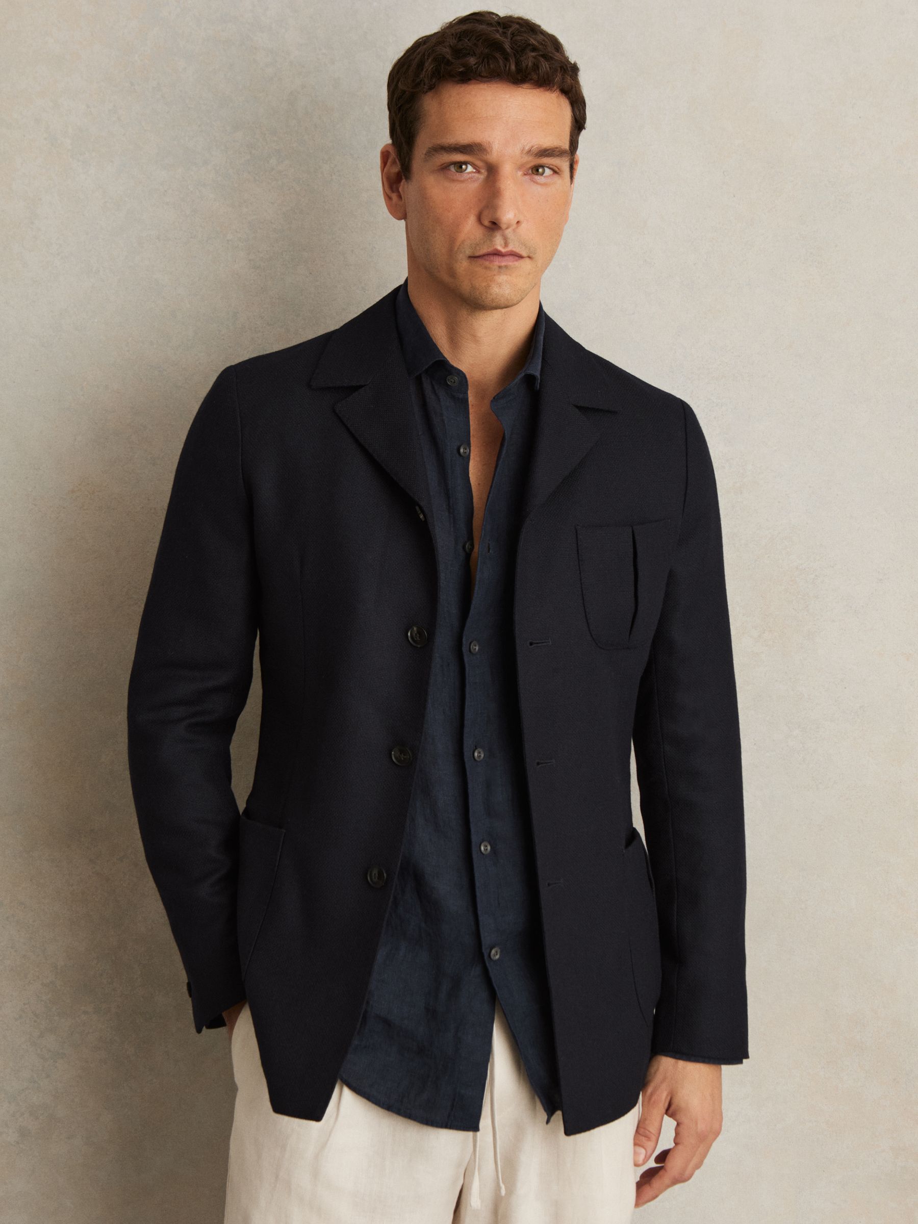 Wool-Blend Single-Breasted Blazer Slim-Fit in Navy - Image 3 of 7