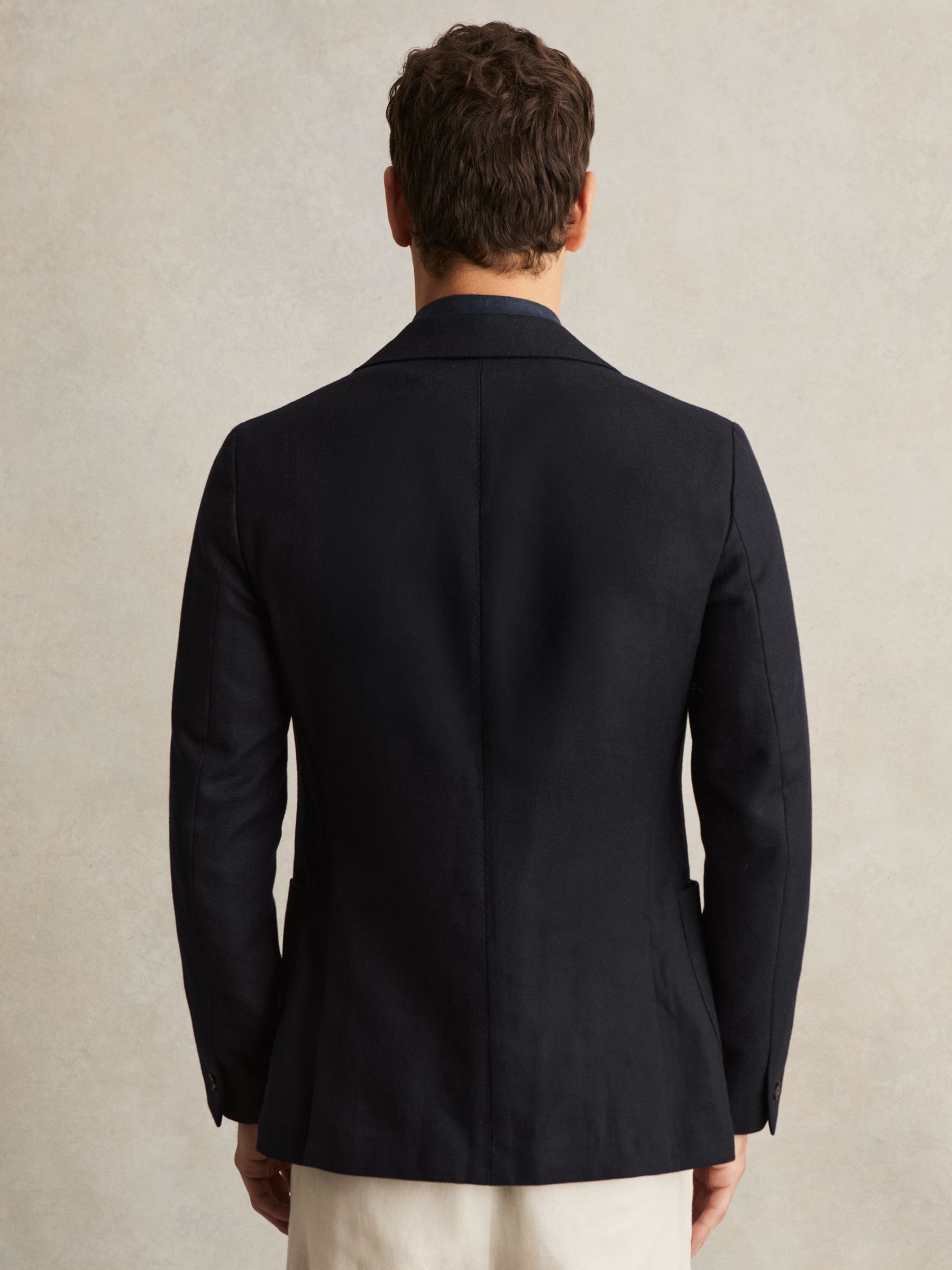 Wool-Blend Single-Breasted Blazer Slim-Fit in Navy - Image 5 of 7