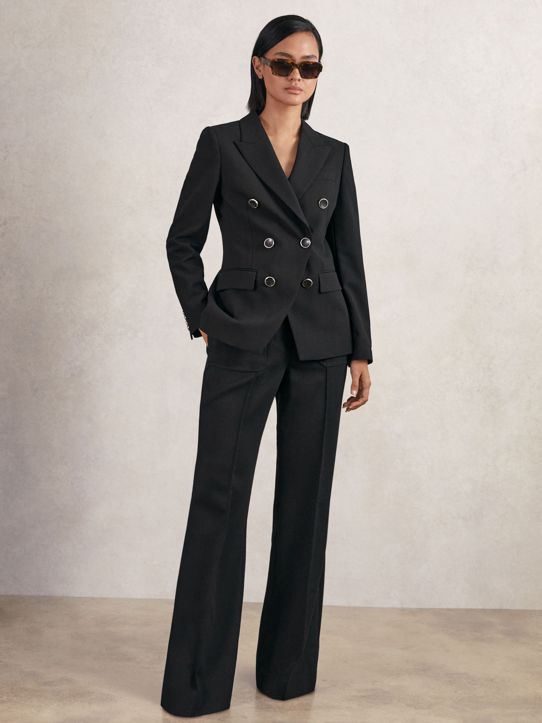 Petite Wool-Blend Double-Breasted Blazer in Black - image 3