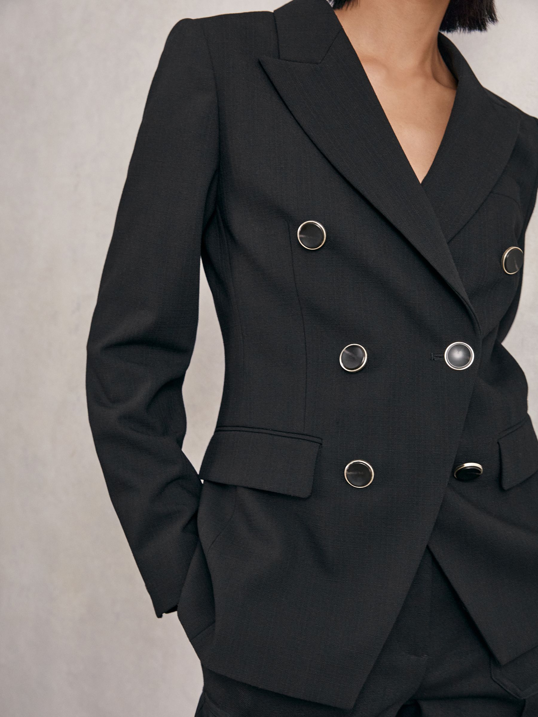 Petite Wool-Blend Double-Breasted Blazer in Black - Image 4 of 7