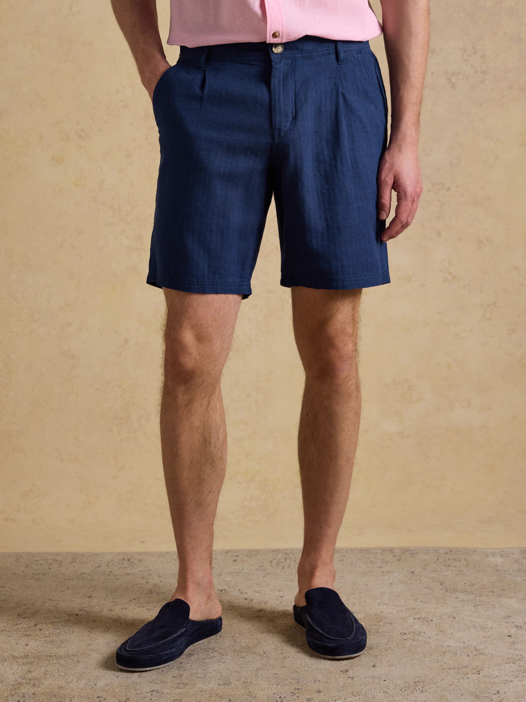 Dark Blue Linen Blend Shorts - Image 1 of 7