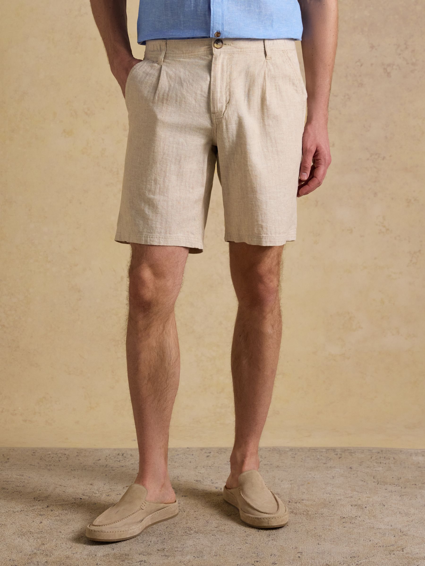 Neutral Linen Blend Shorts - Image 1 of 7