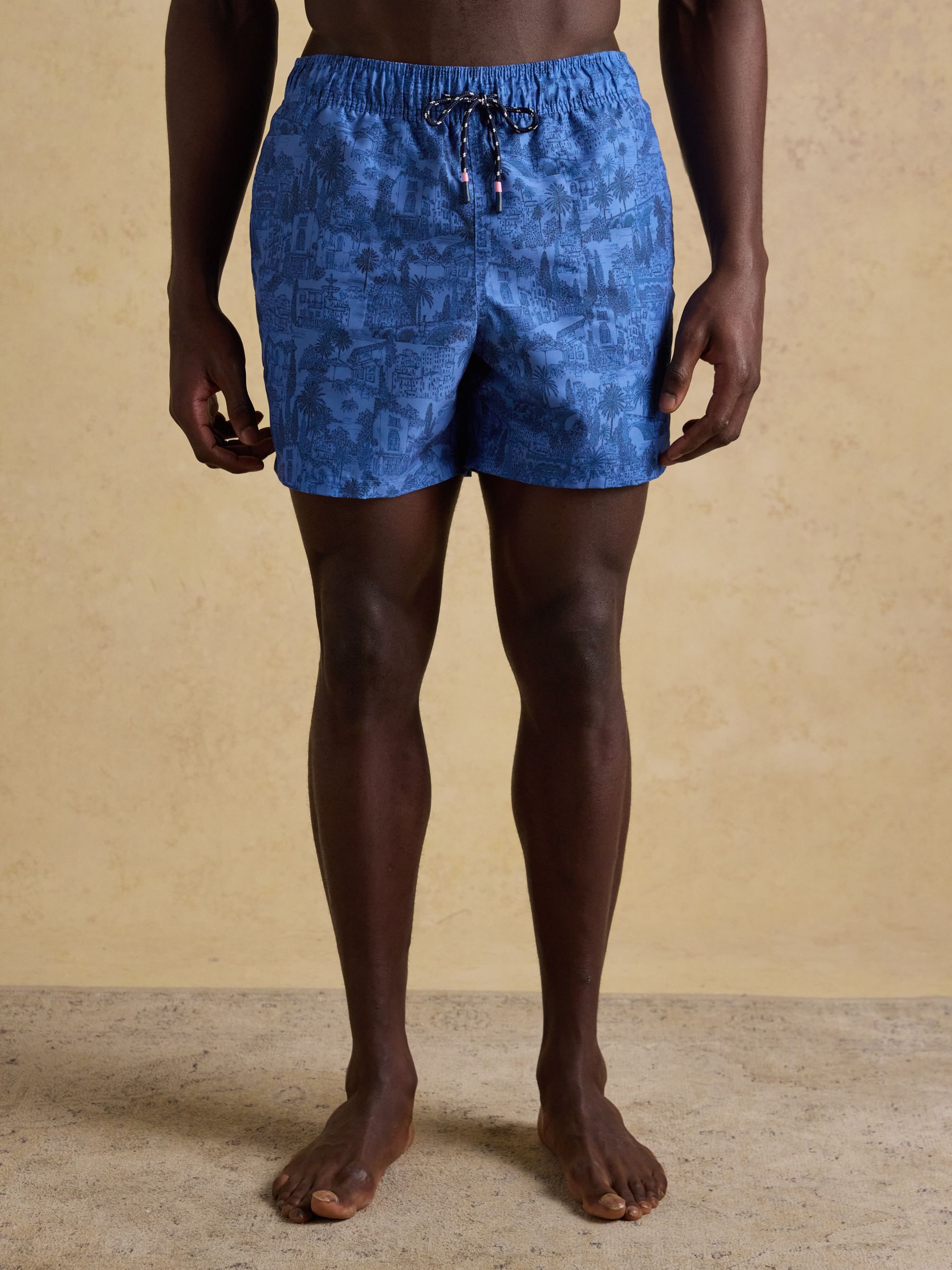 Overton Blue Scene Printed Rugby Style Swim Shorts - Image 1 of 8