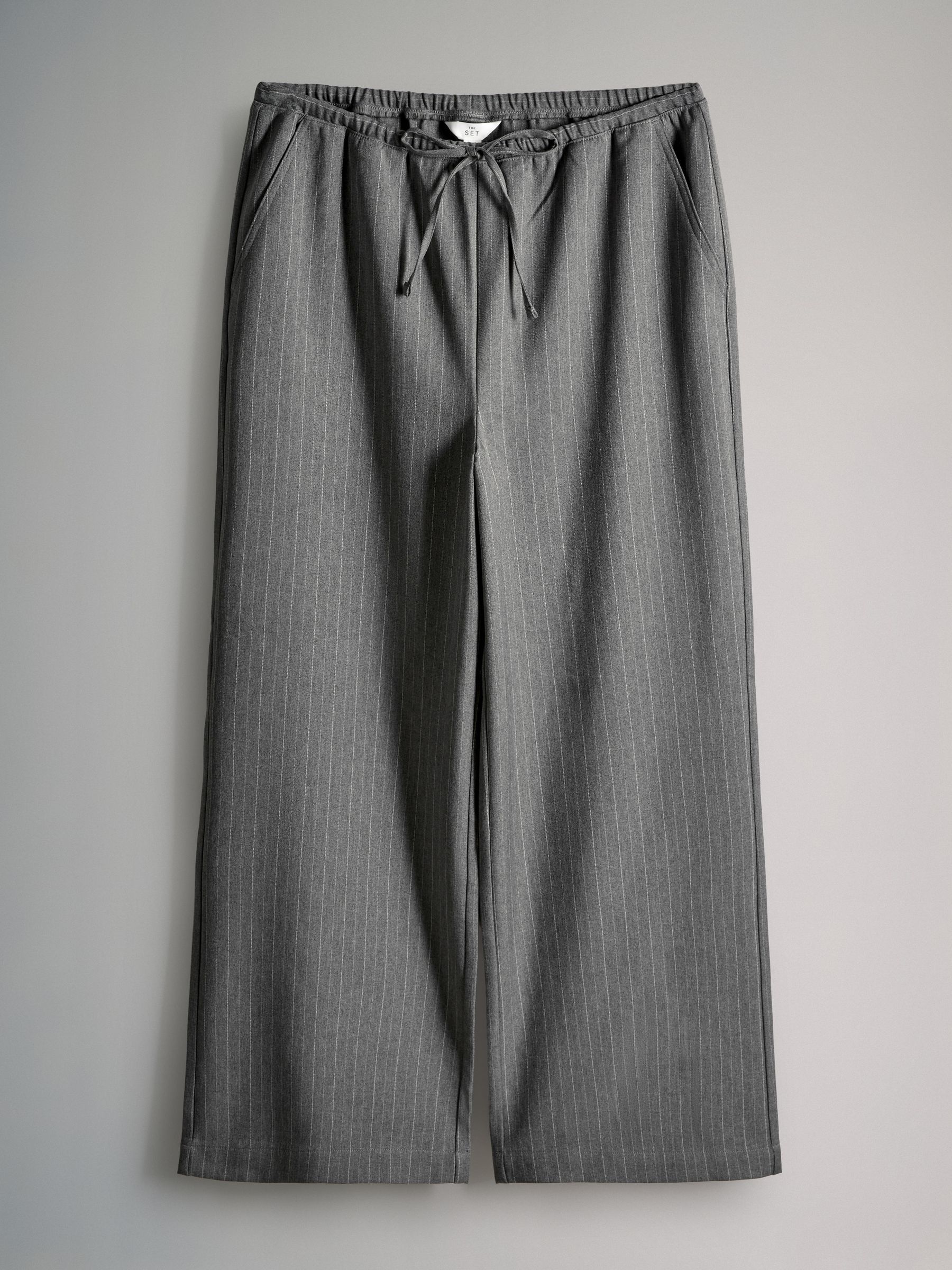 Black/Dark Grey - 2 Pack Pinstripe Wide Leg Pull On Trousers - Image 7 of 10