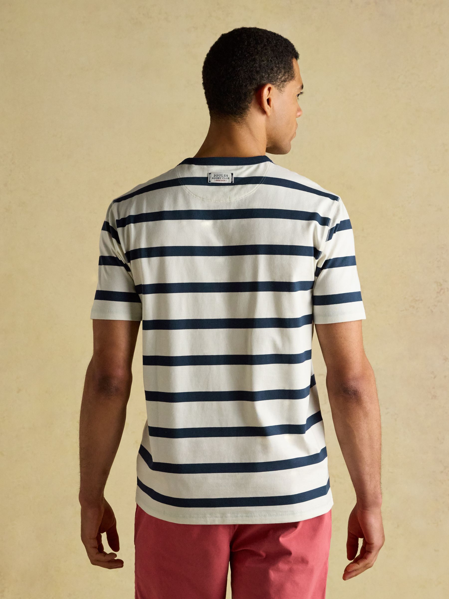Rugby Club Navy & Cream Stripe Crew Neck Cotton T-Shirt - Image 2 of 8