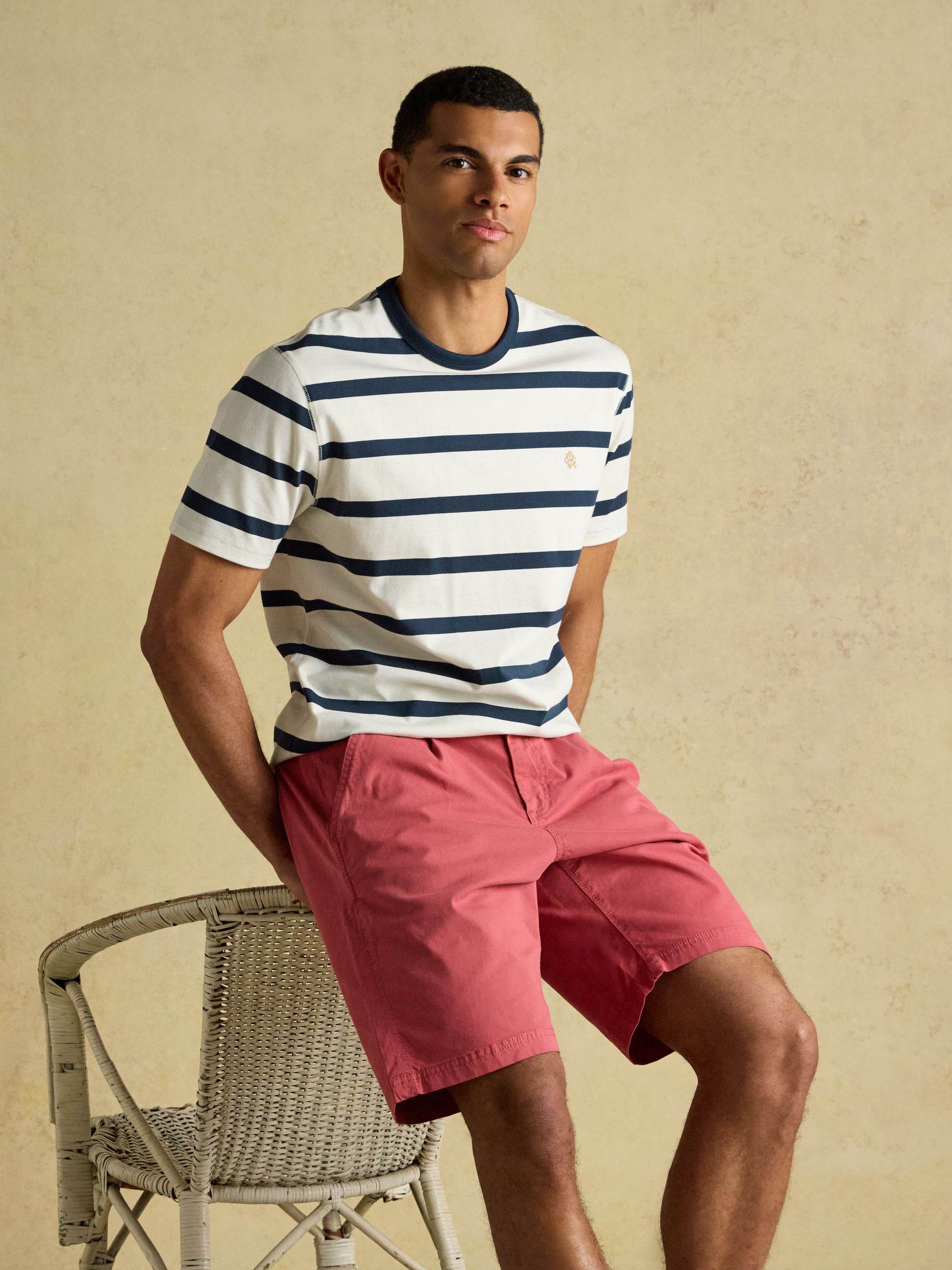 Rugby Club Navy & Cream Stripe Crew Neck Cotton T-Shirt - Image 3 of 8