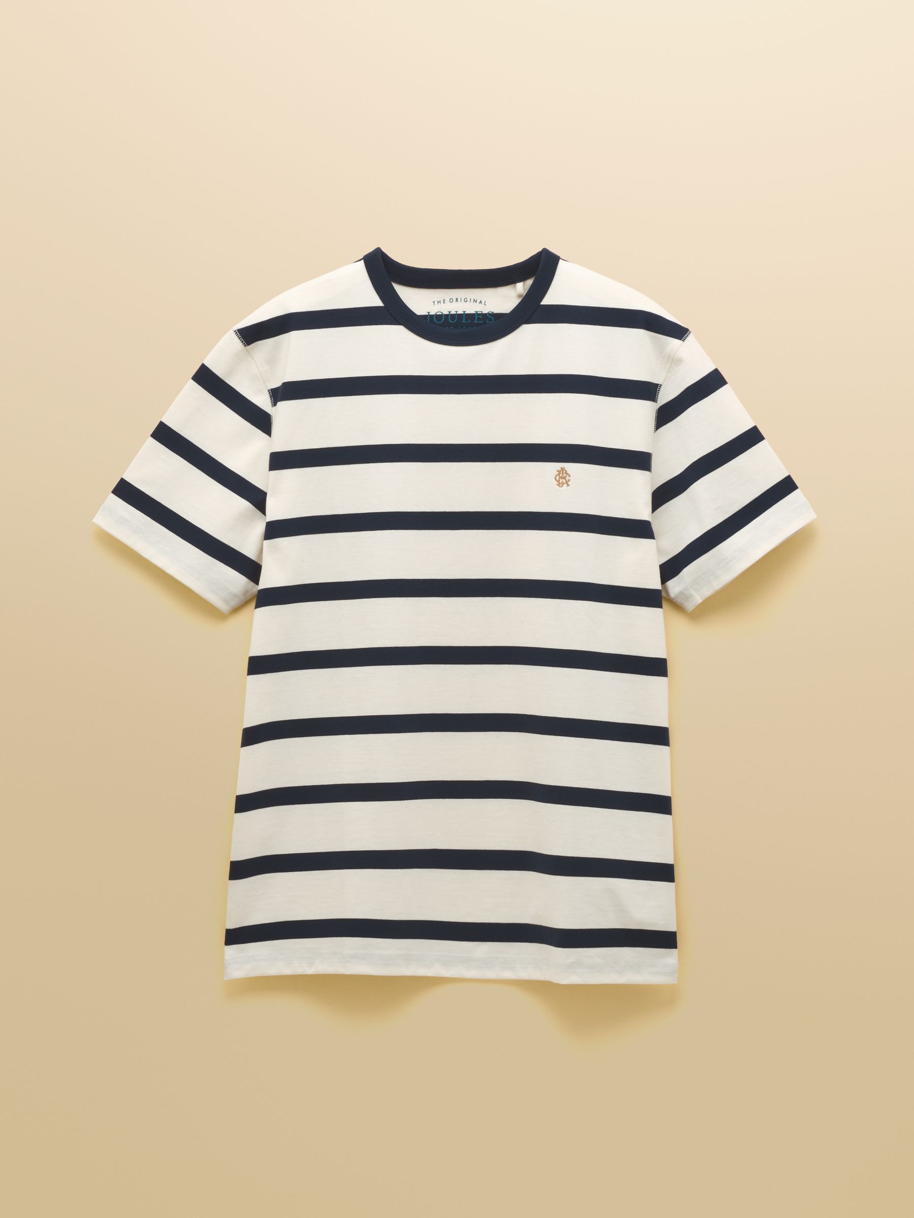 Rugby Club Navy & Cream Stripe Crew Neck Cotton T-Shirt - Image 8 of 8