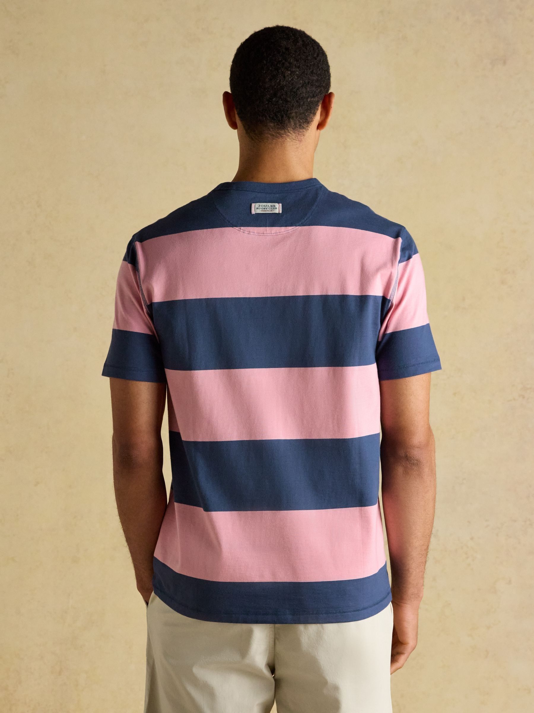 Rugby Club Pink & Blue Stripe Crew Neck Cotton T-Shirt - Image 2 of 7