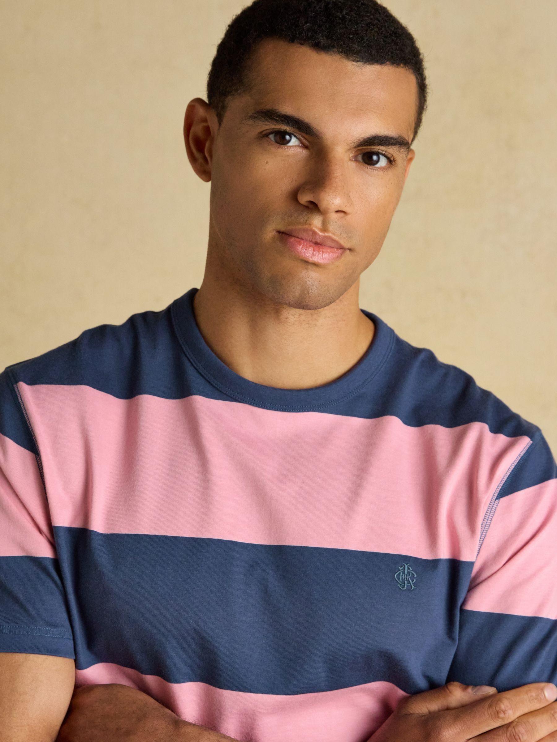 Rugby Club Pink & Blue Stripe Crew Neck Cotton T-Shirt - Image 3 of 7