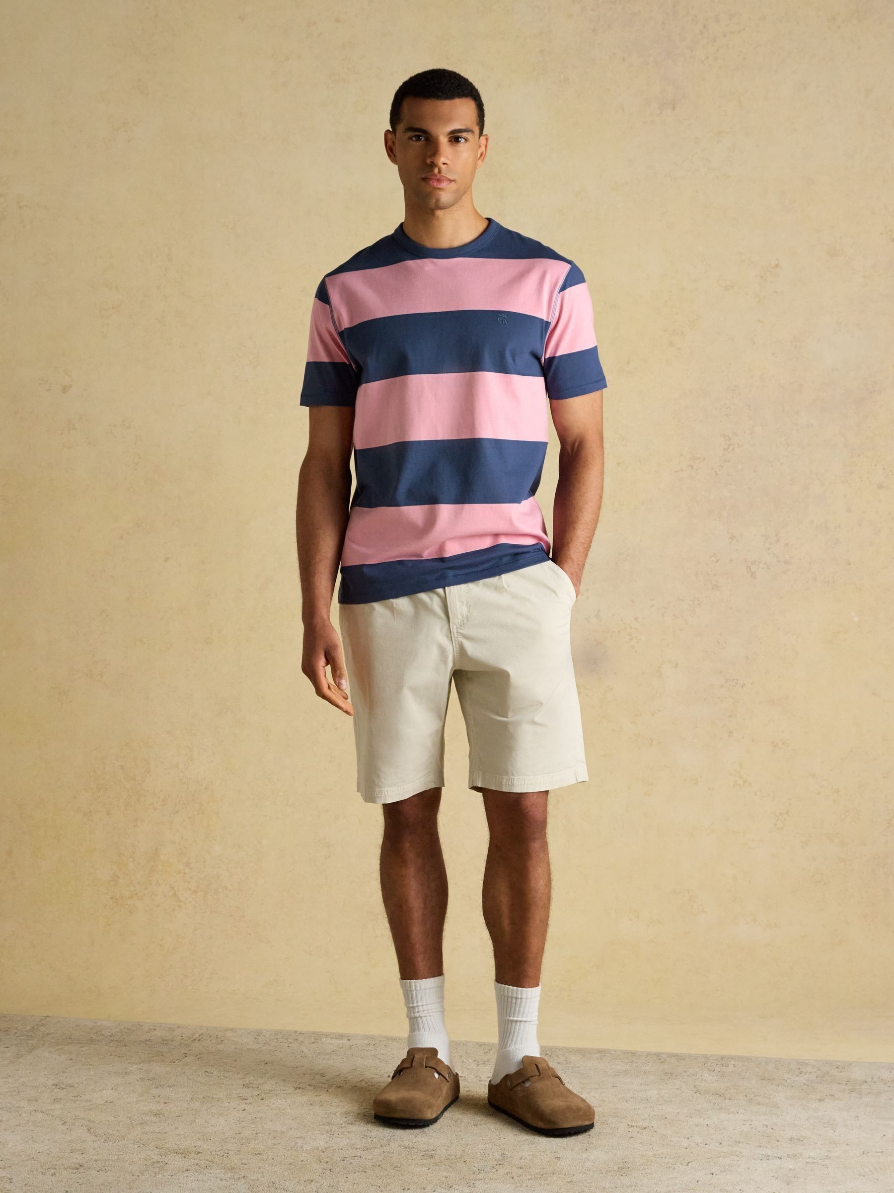 Rugby Club Pink & Blue Stripe Crew Neck Cotton T-Shirt - Image 4 of 7