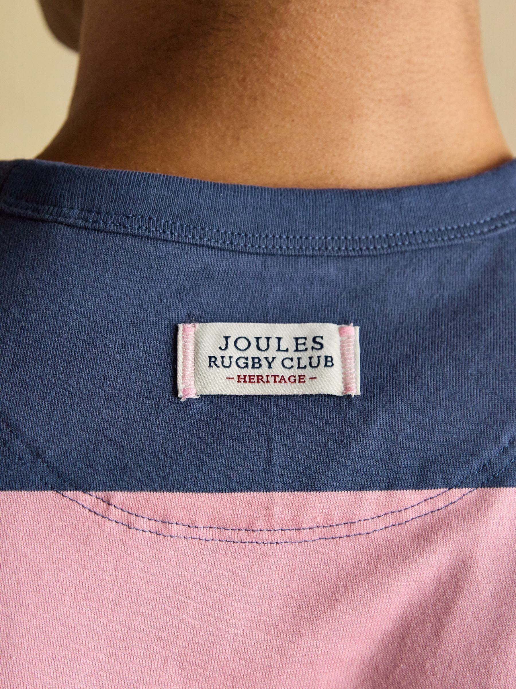 Rugby Club Pink & Blue Stripe Crew Neck Cotton T-Shirt - Image 5 of 7