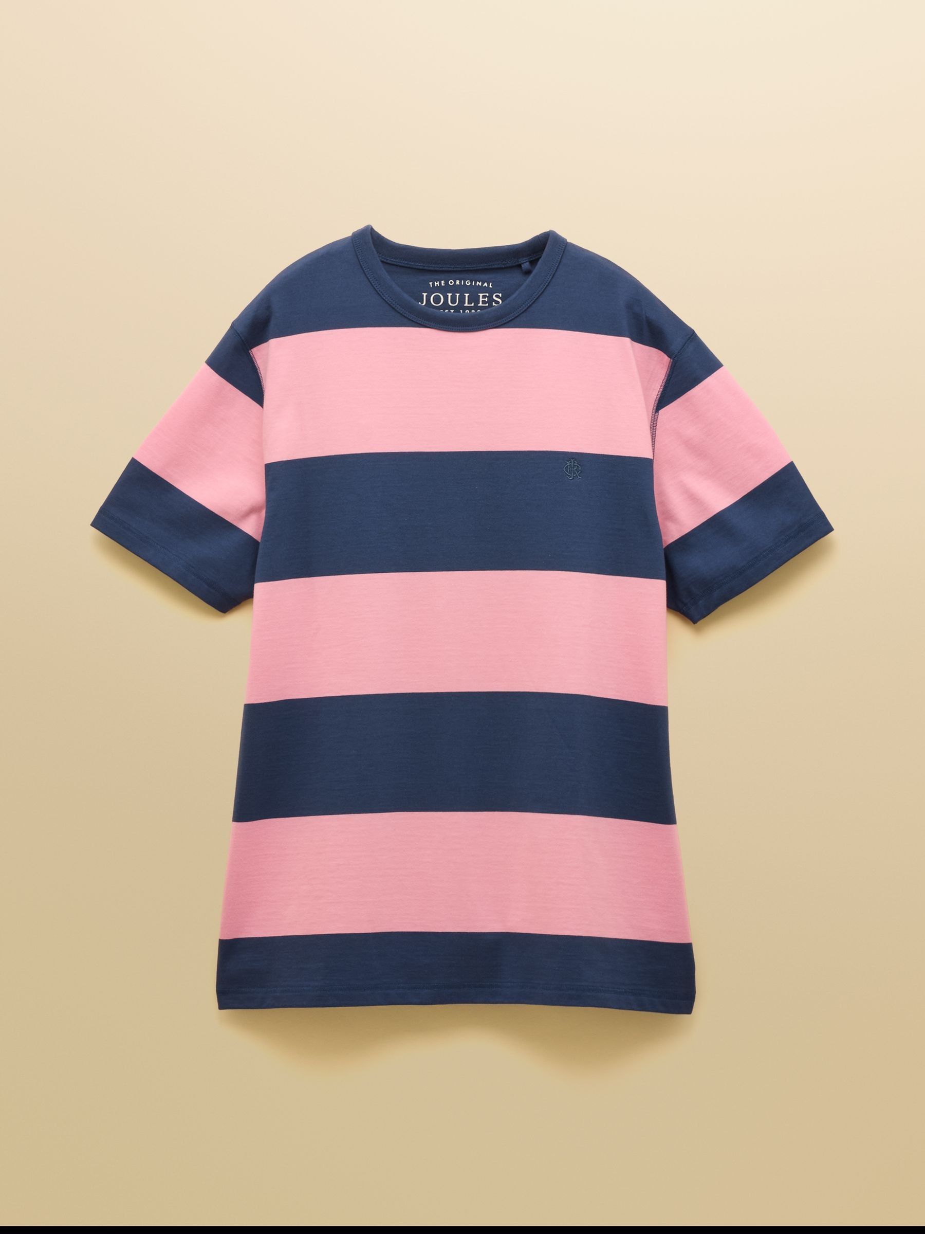 Rugby Club Pink & Blue Stripe Crew Neck Cotton T-Shirt - Image 6 of 7