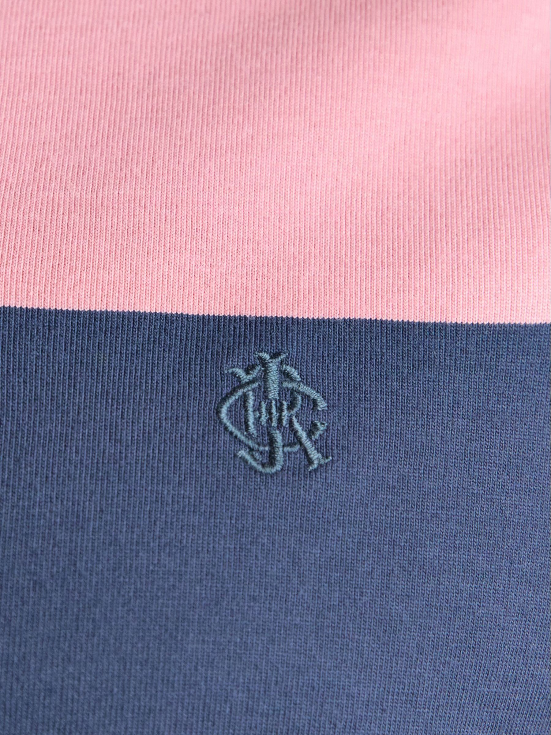 Rugby Club Pink & Blue Stripe Crew Neck Cotton T-Shirt - Image 7 of 7
