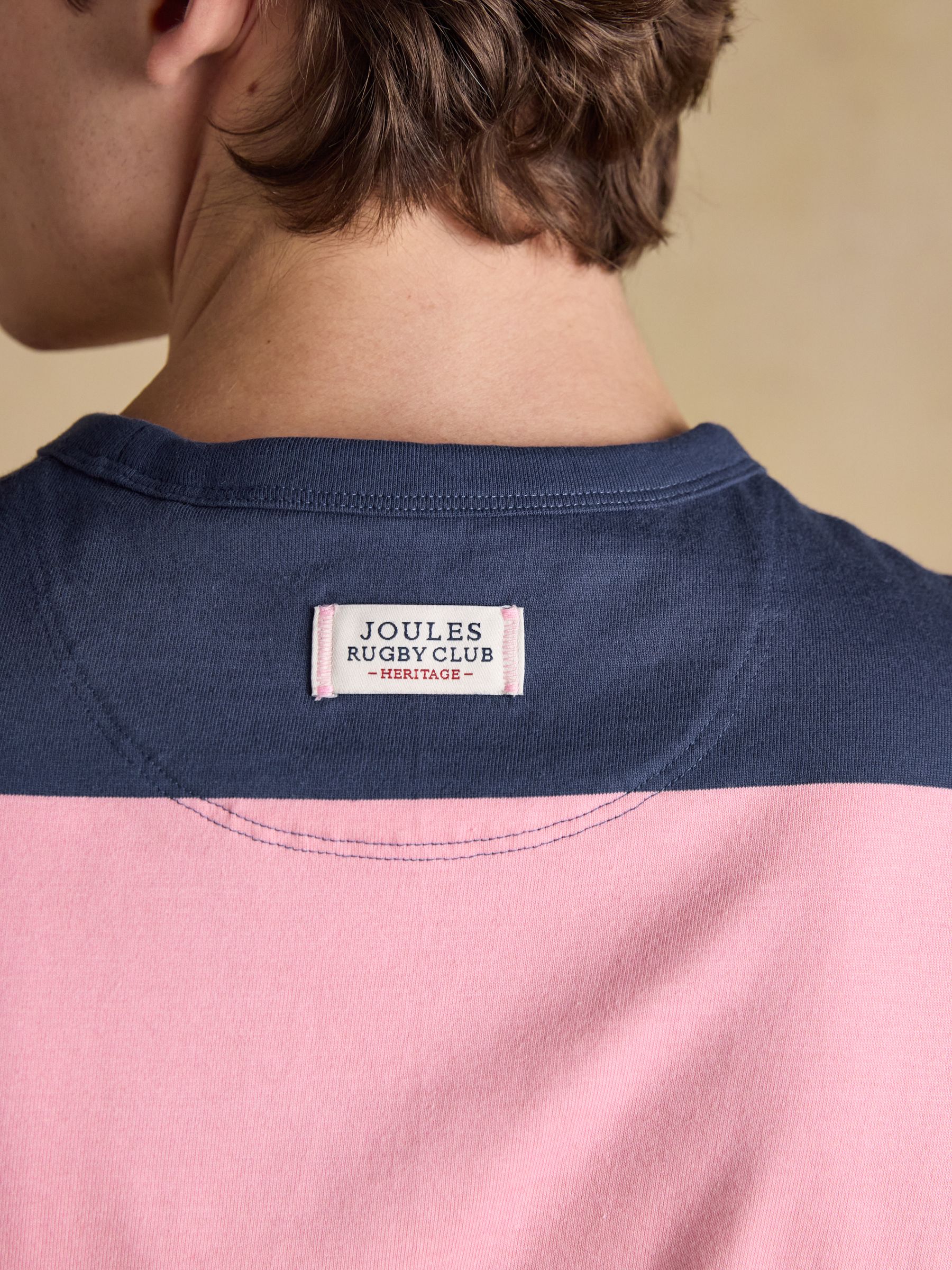 Rugby Club Pink & Blue Striped Crew Neck Cotton T-Shirt - Image 8 of 9