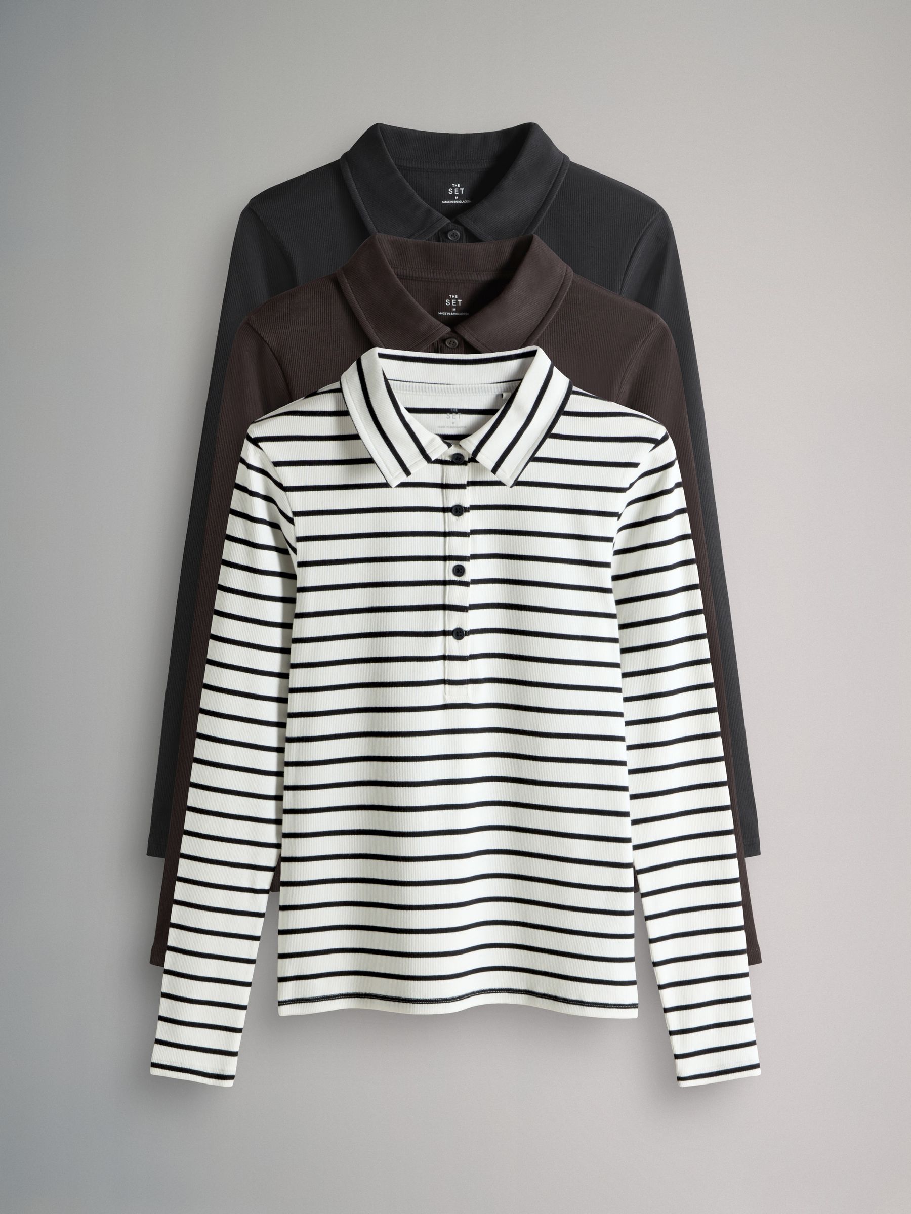 3 Pack Collared Rib Polo T-Shirts - Image 2 of 9