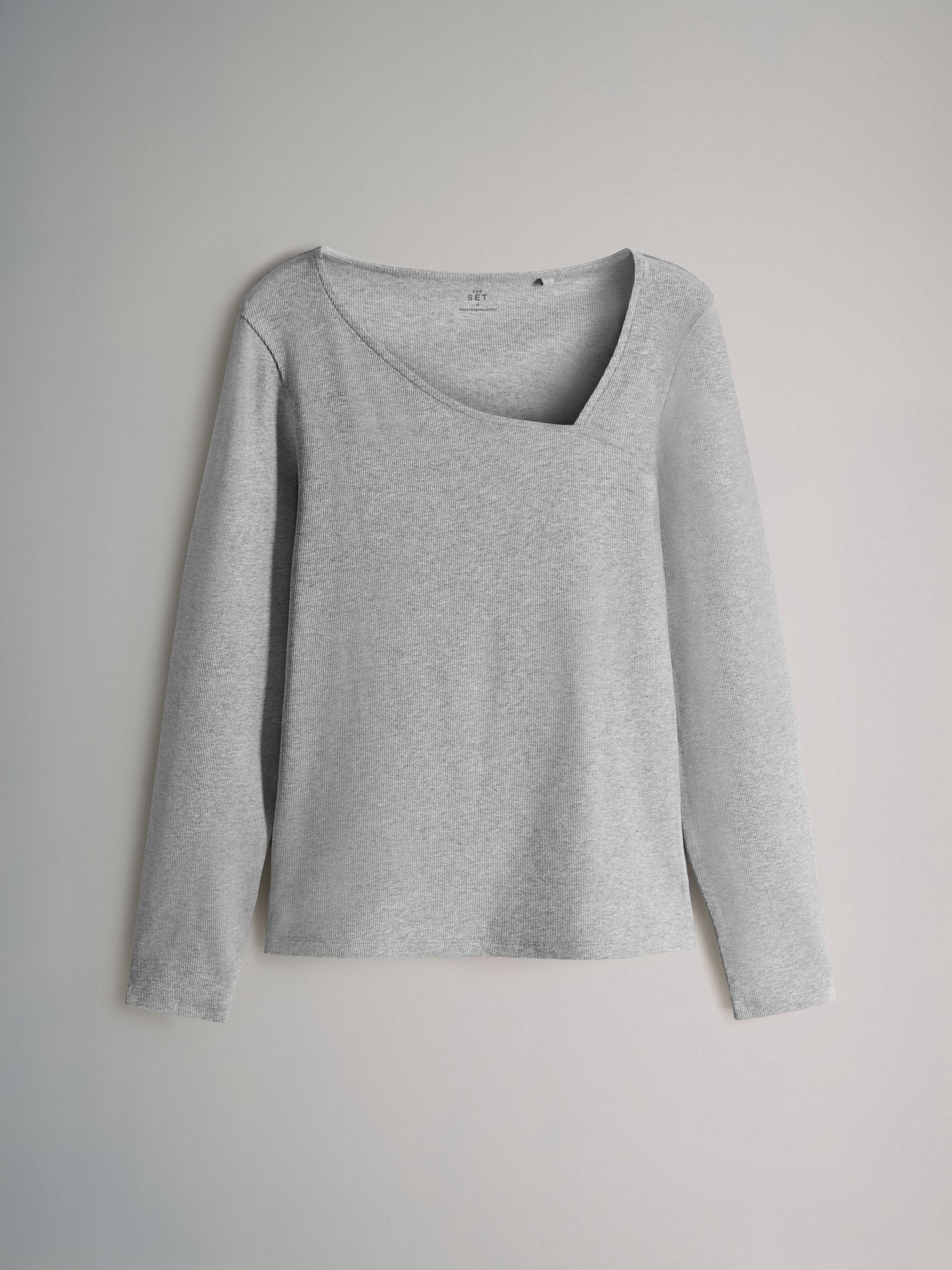 3 Pack Asymmetric Neckline Long Sleeve Ribbed T-Shirt - Image 4 of 10