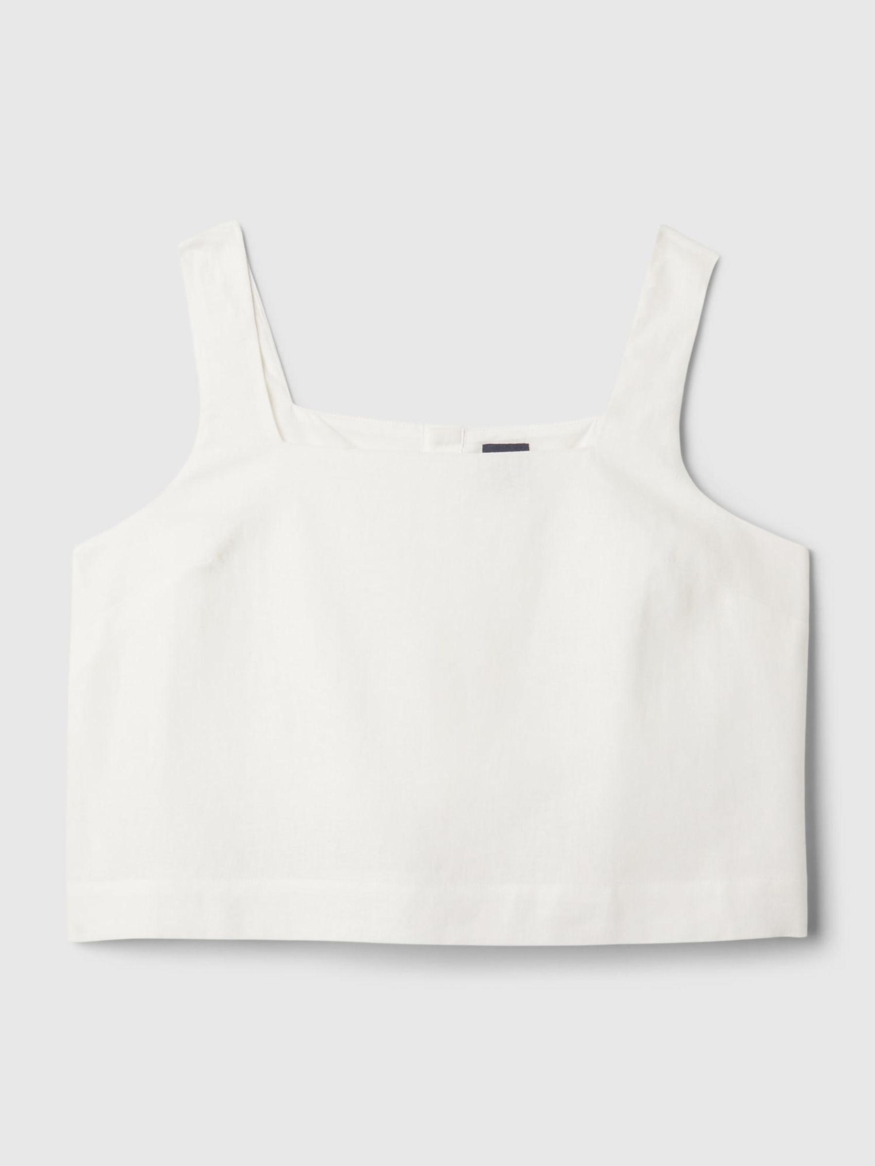 White Linen Blend Button Back Cropped Vest Top - Image 4 of 4
