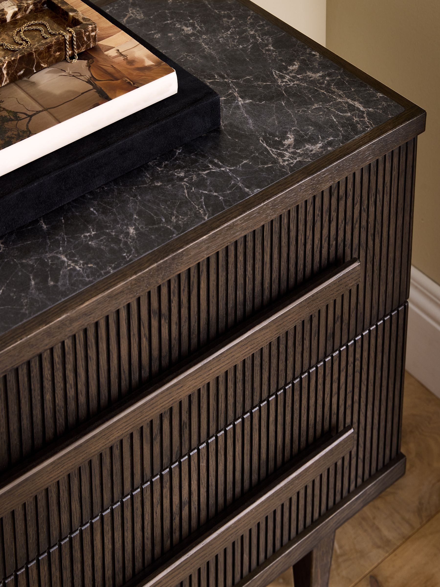 Next Ribbed Dark Oak Brunswick 2 Drawer Bedside Table - Image 3 of 6