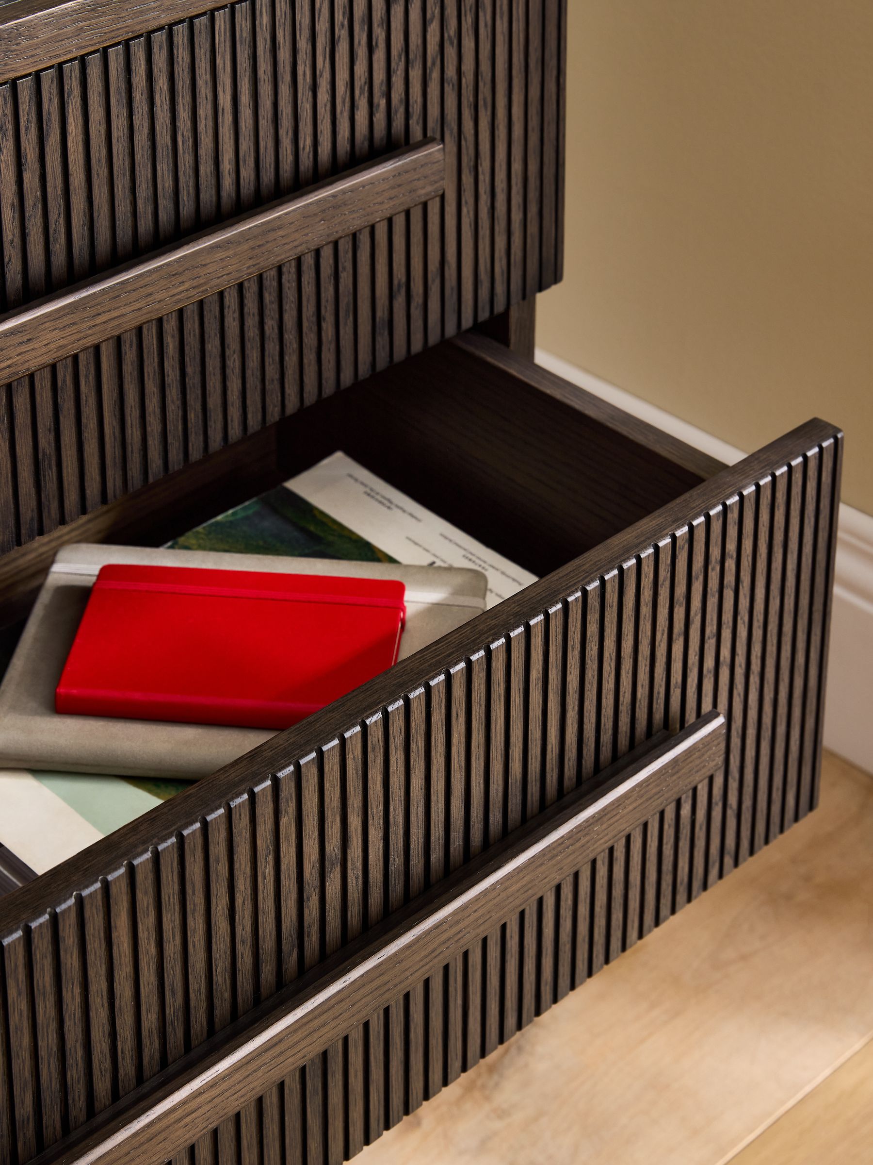 Next Ribbed Dark Oak Brunswick 2 Drawer Bedside Table - Image 4 of 6