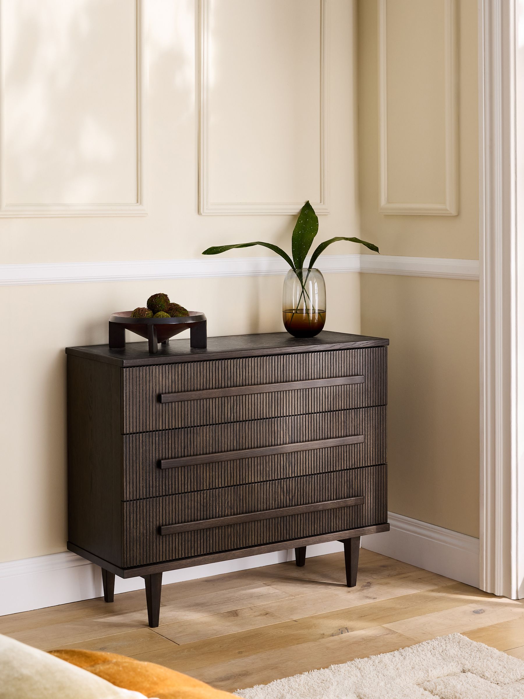 Next Ribbed Dark Oak Brunswick 3 Drawer Chest - Image 2 of 8