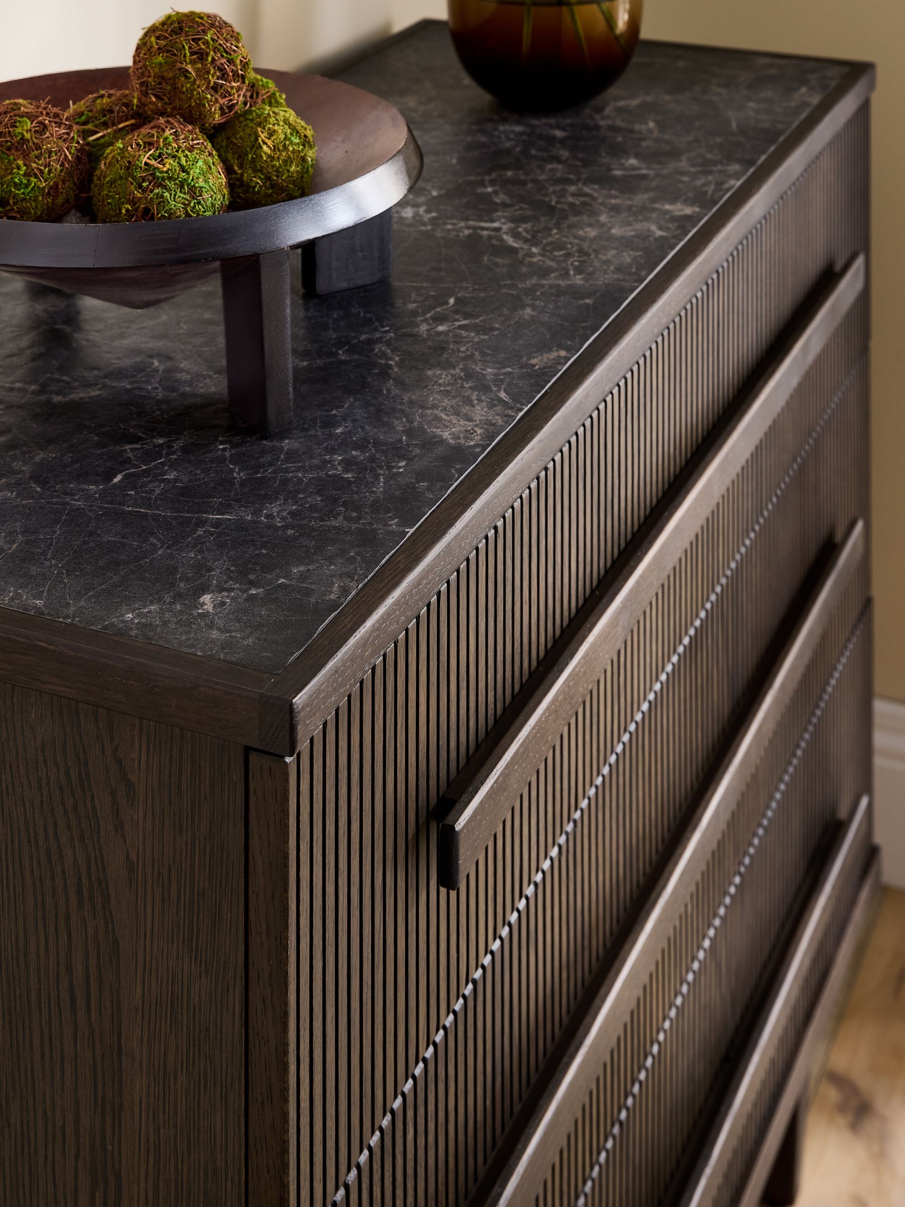 Next Ribbed Dark Oak Brunswick 3 Drawer Chest - Image 3 of 8