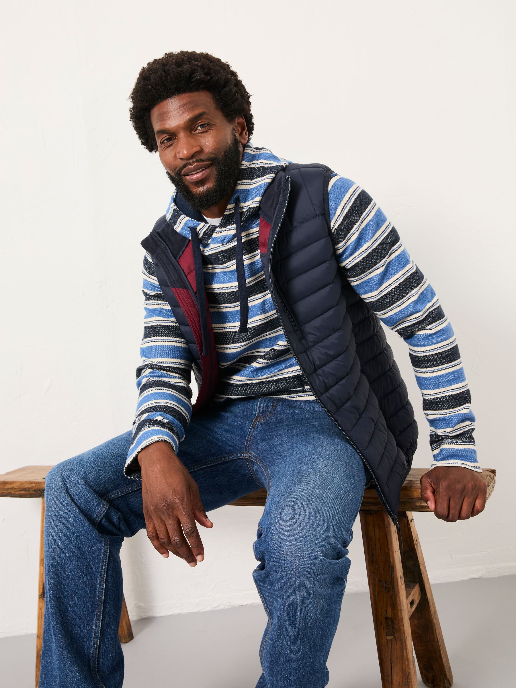 Trescowe Blue/Navy Stripe Hoodie | FatFace USA
