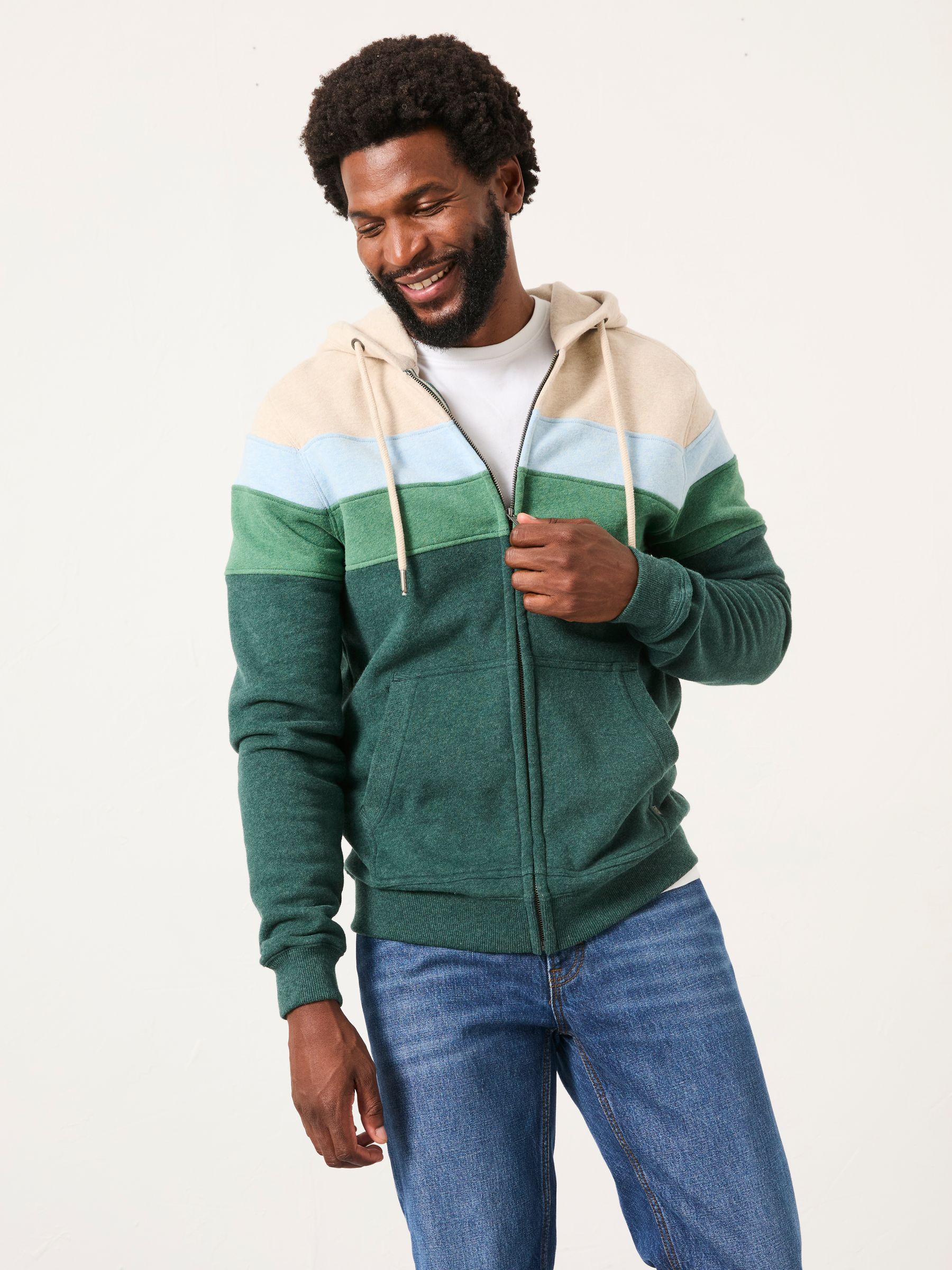 Cut And Sew Zip Through Hoodie