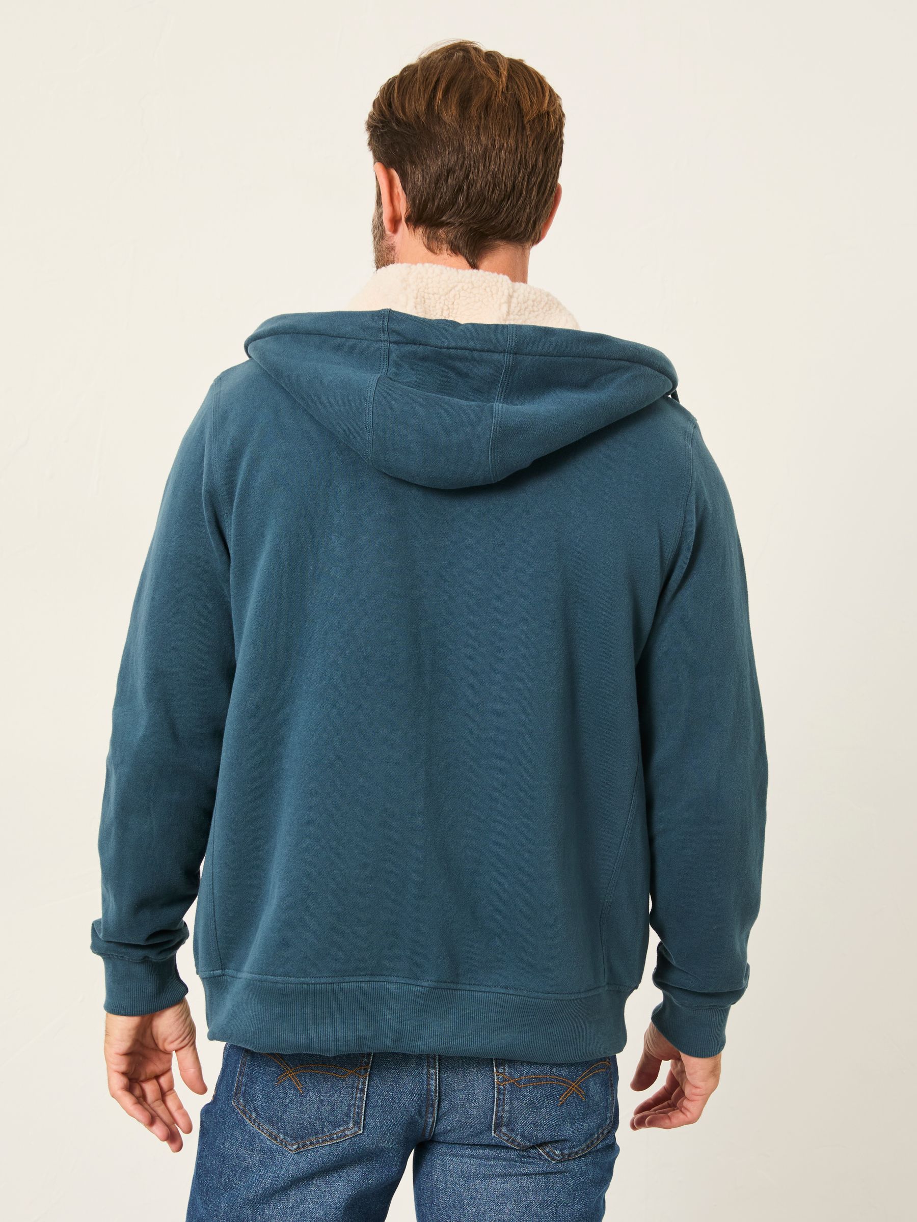 Teal Blue Borg Lined Zip Through Hoody - Image 2 of 6