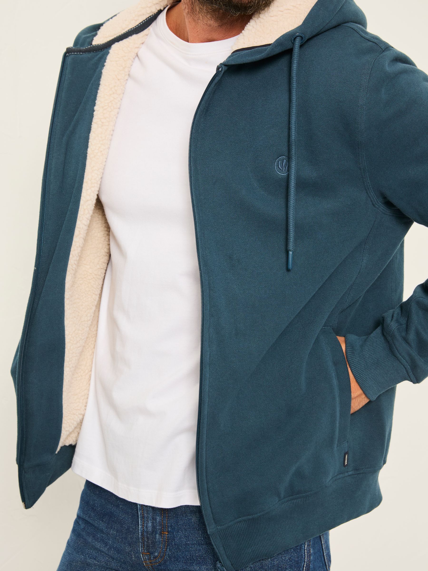 Teal Blue Borg Lined Zip Through Hoody - Image 3 of 6