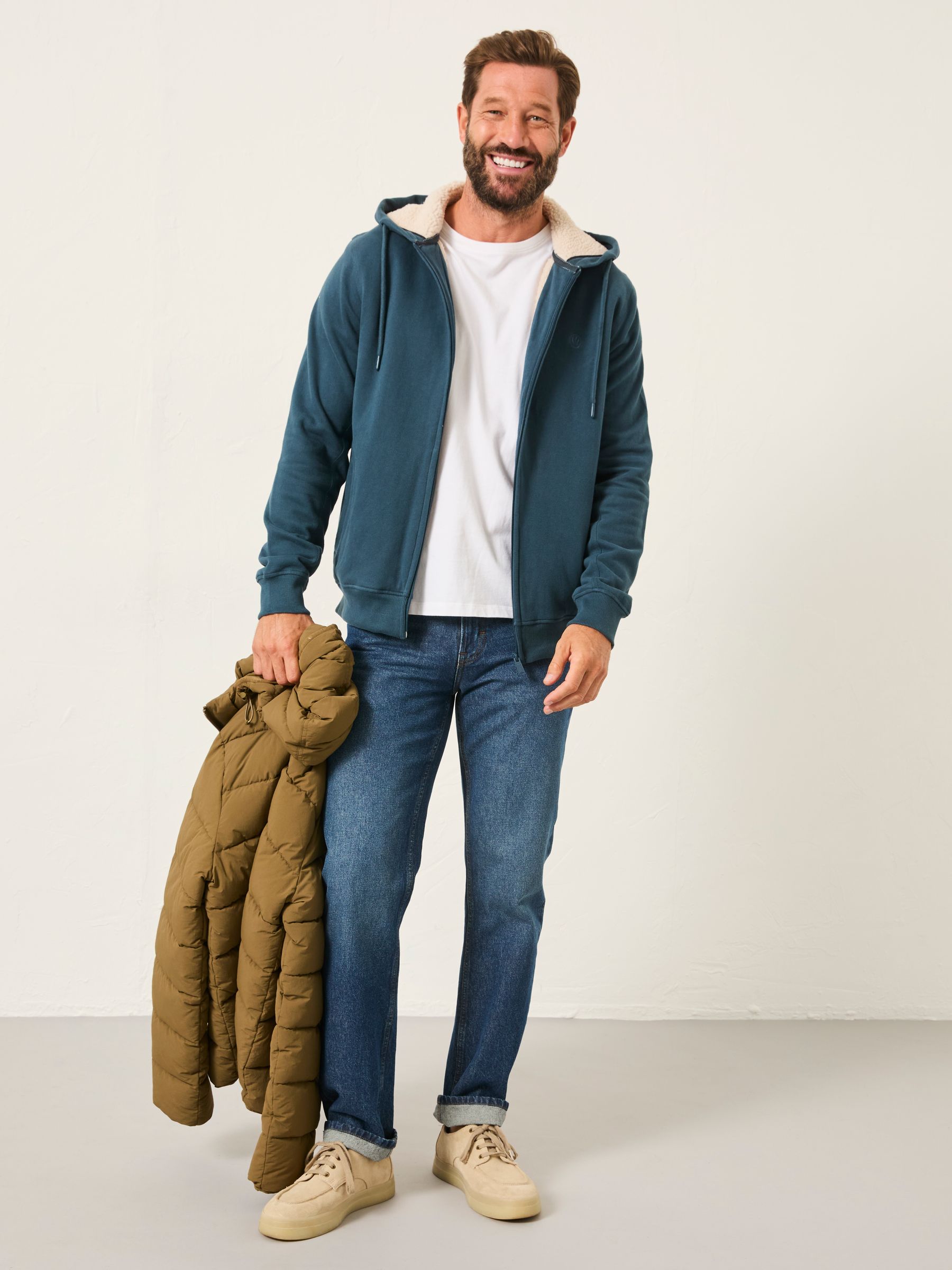 Teal Blue Borg Lined Zip Through Hoody - Image 4 of 6