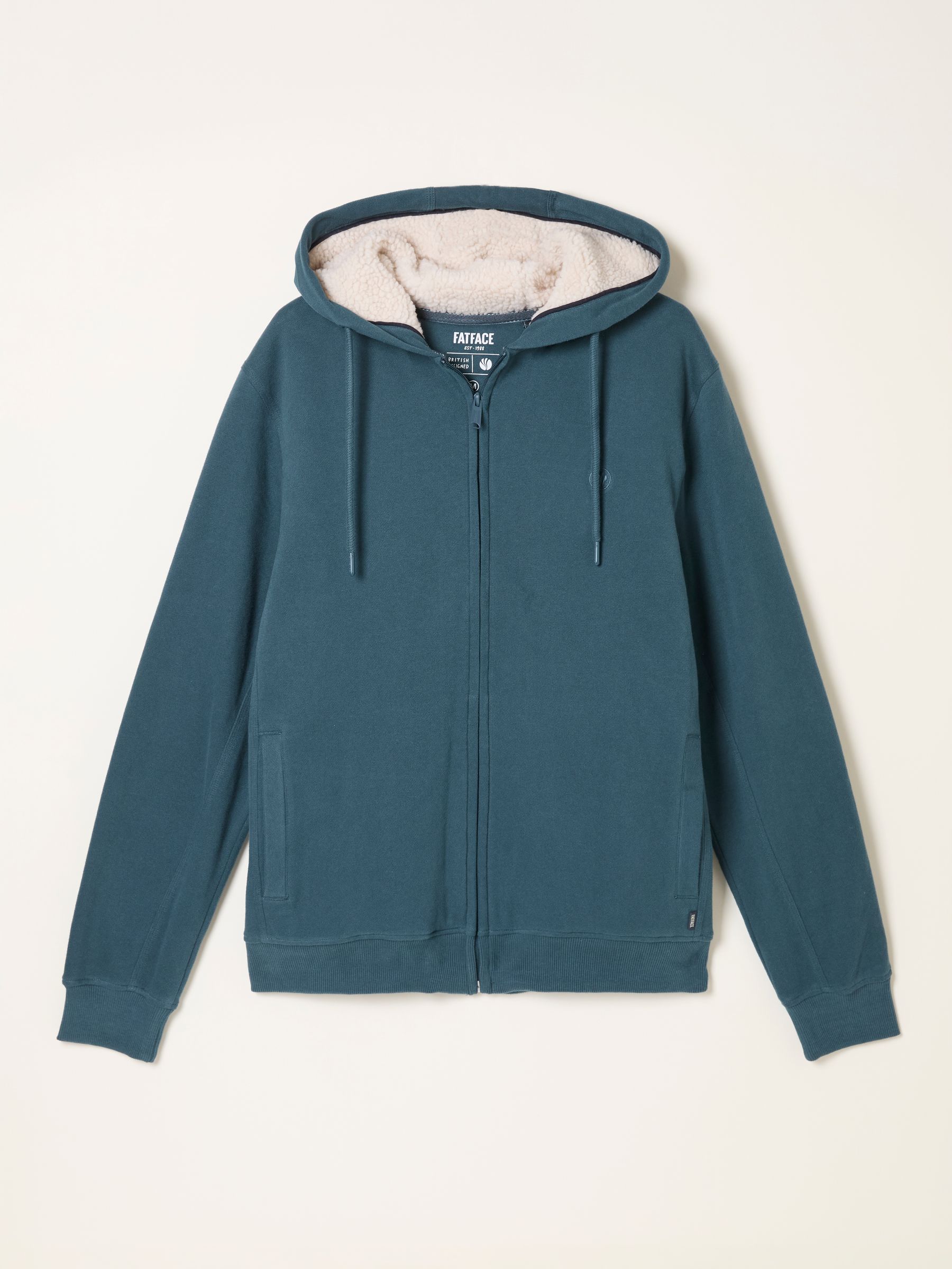 Teal Blue Borg Lined Zip Through Hoody - Image 6 of 6