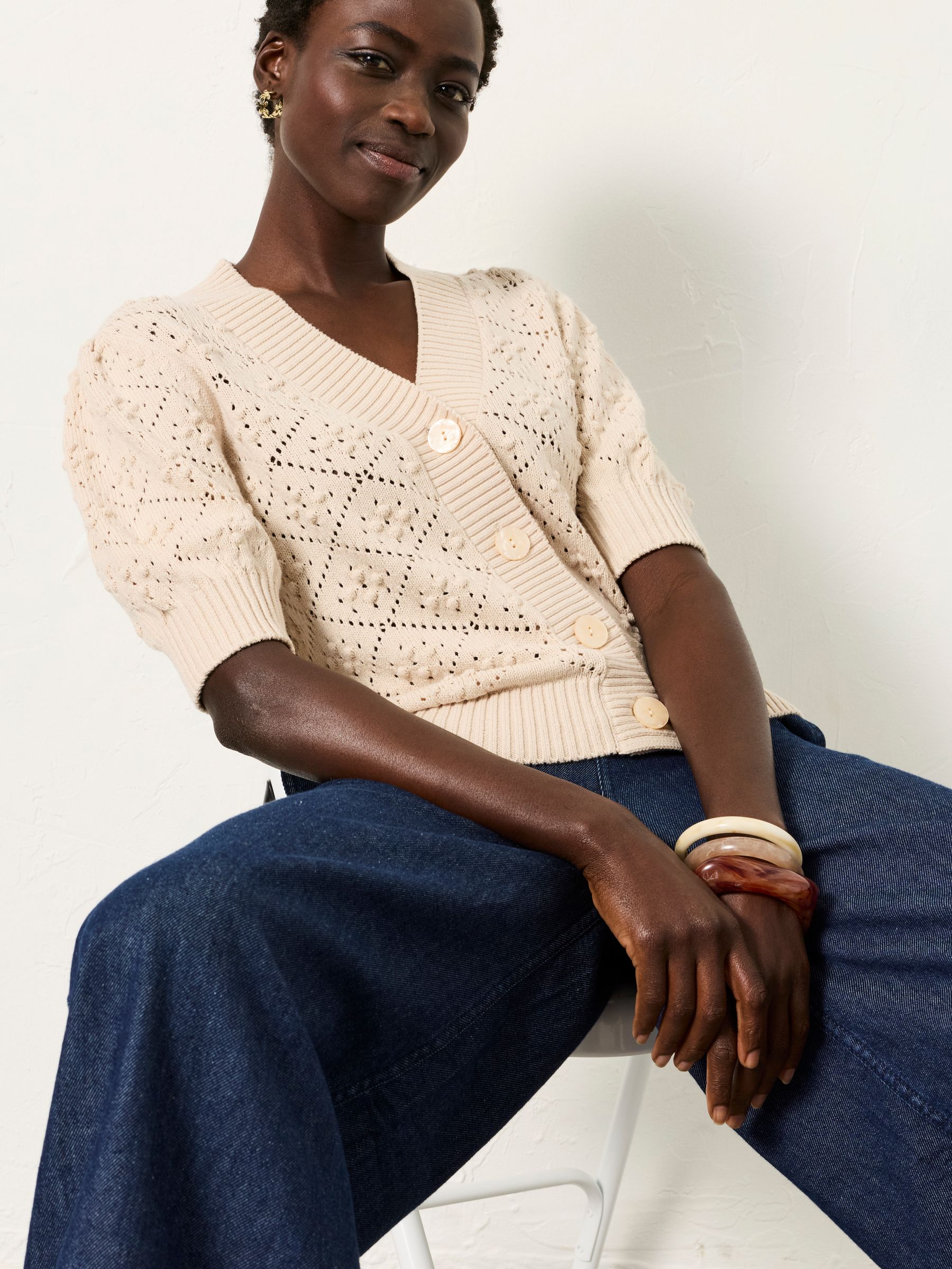 Clover Stone Knitted Short Sleeve Cardigan - Image 3 of 6