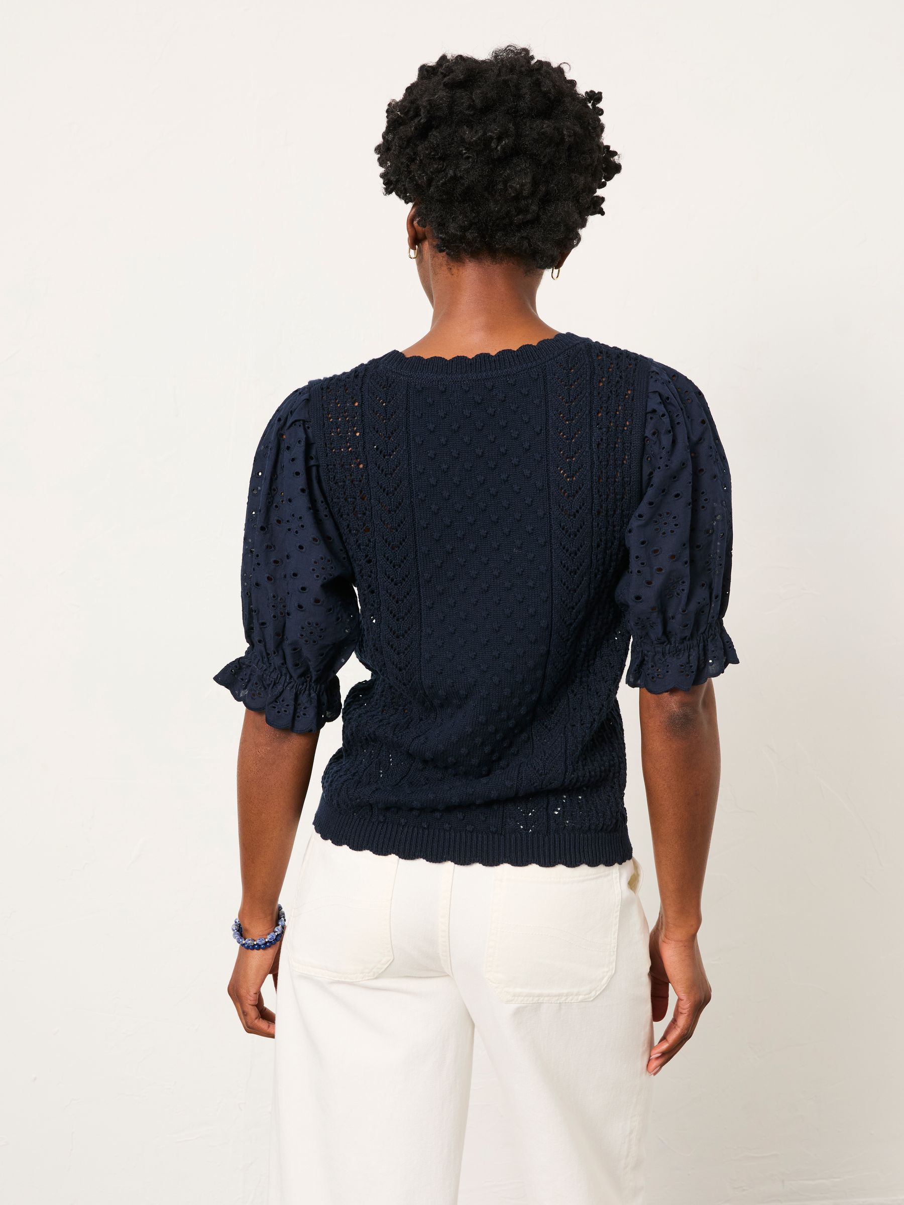 Joanie Navy Knitted and Woven Top - Image 2 of 6